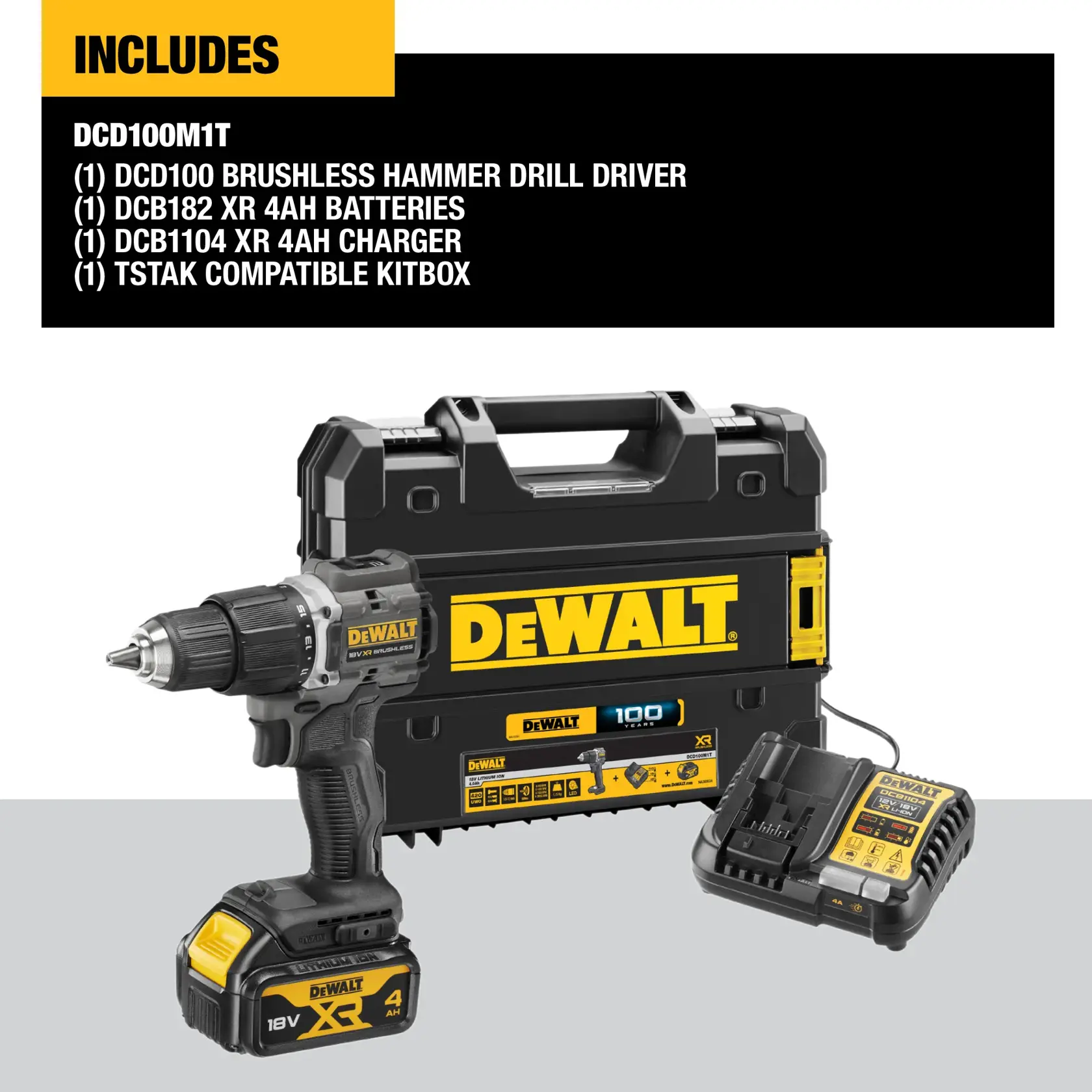 DEWALT® 18V XR® Brushless 100 Year Hammer Drill Driver - 1 X 4AH