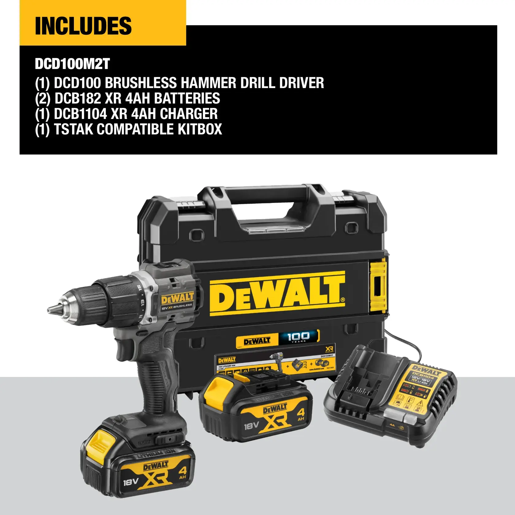 DEWALT® 18V XR® Brushless 100 Year Hammer Drill Driver - 2 X 4AH