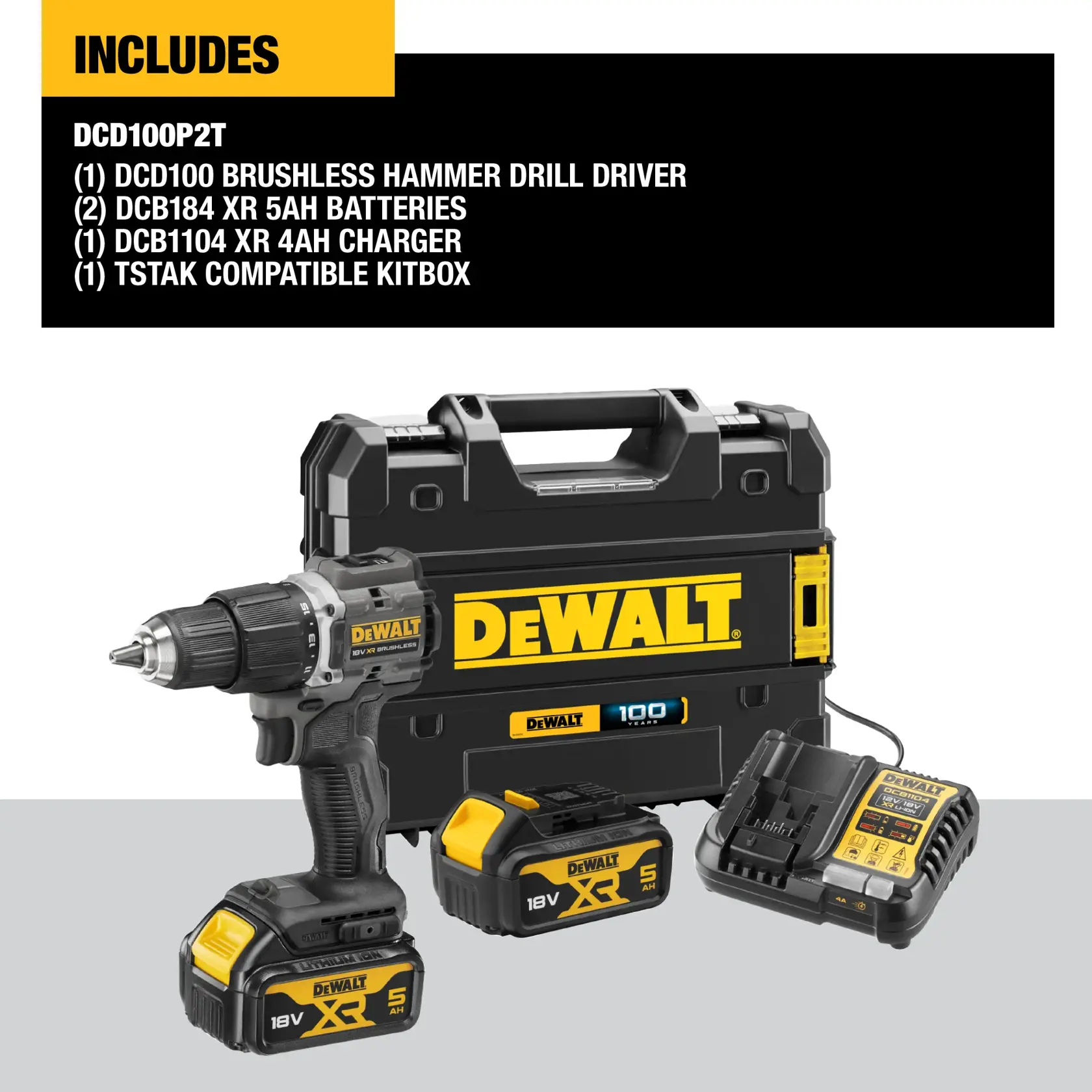 DEWALT® 18V XR® Brushless 100 Year Hammer Drill Driver - 2 X 5AH