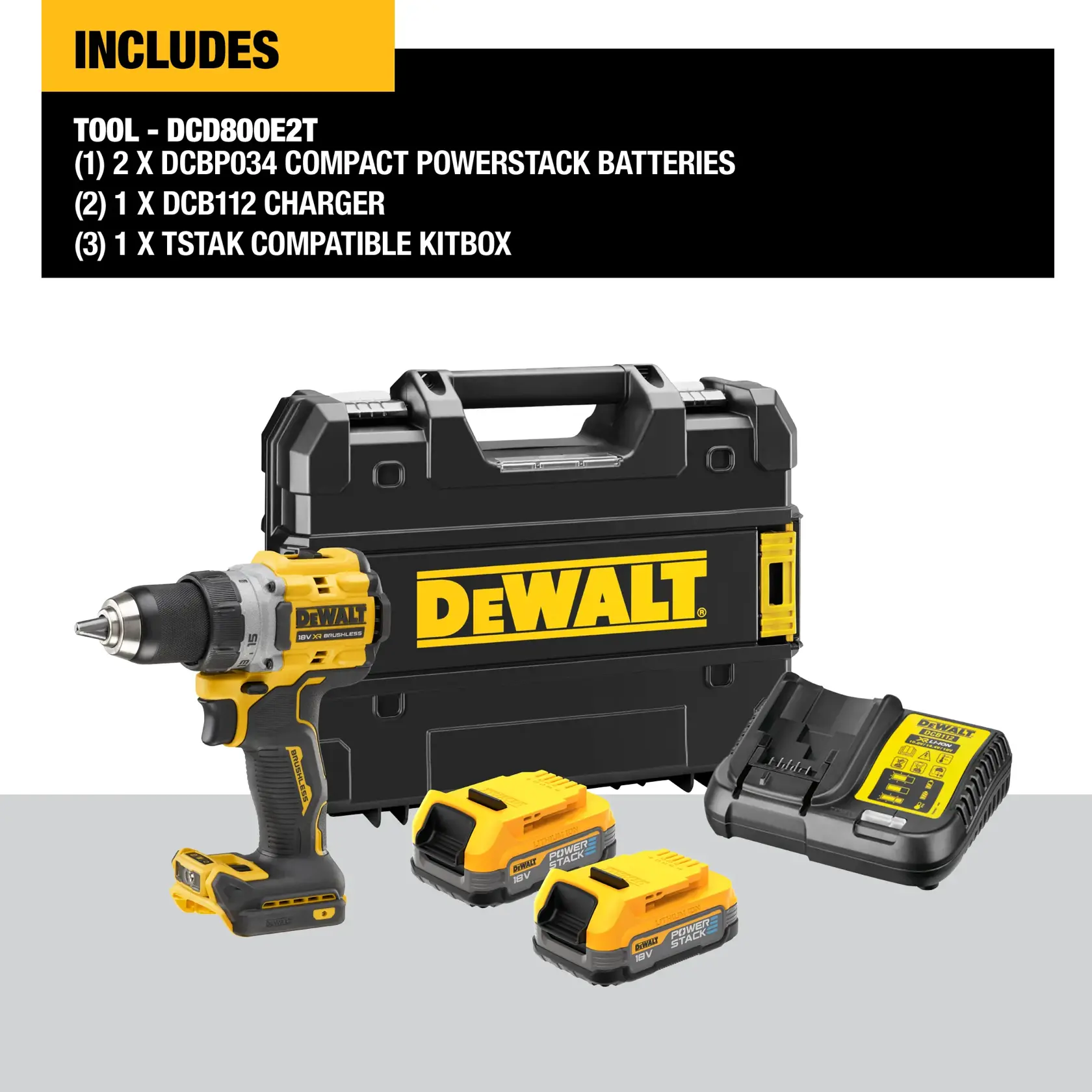DEWALT® 18V XR® Brushless Drill Driver - 2 X 1.7Ah POWERSTACK™ Batteries