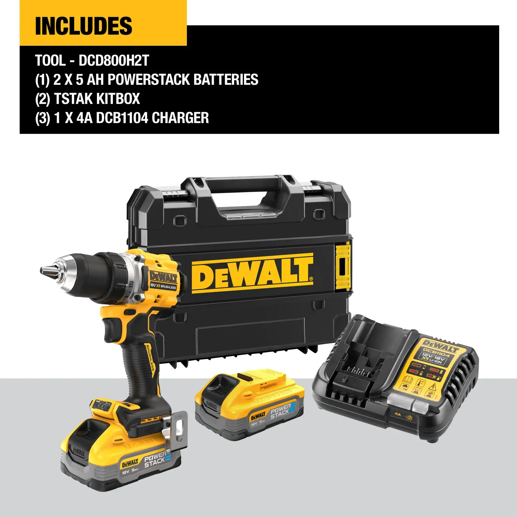 DEWALT® 18V XR® Brushless Drill Driver - 2 X 5Ah POWERSTACK Batteries