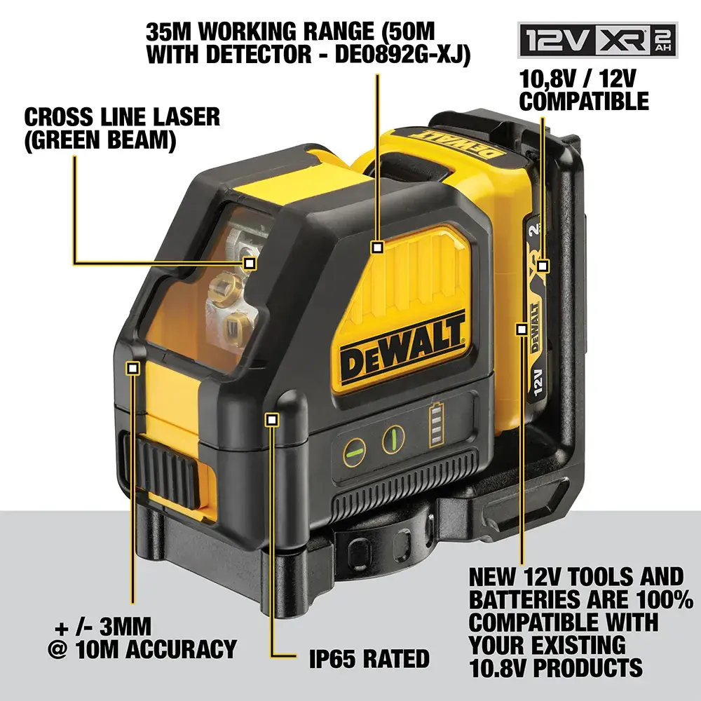 DEWALT® 12V XR® Cross Line Green Laser (1 X 2 Ah)