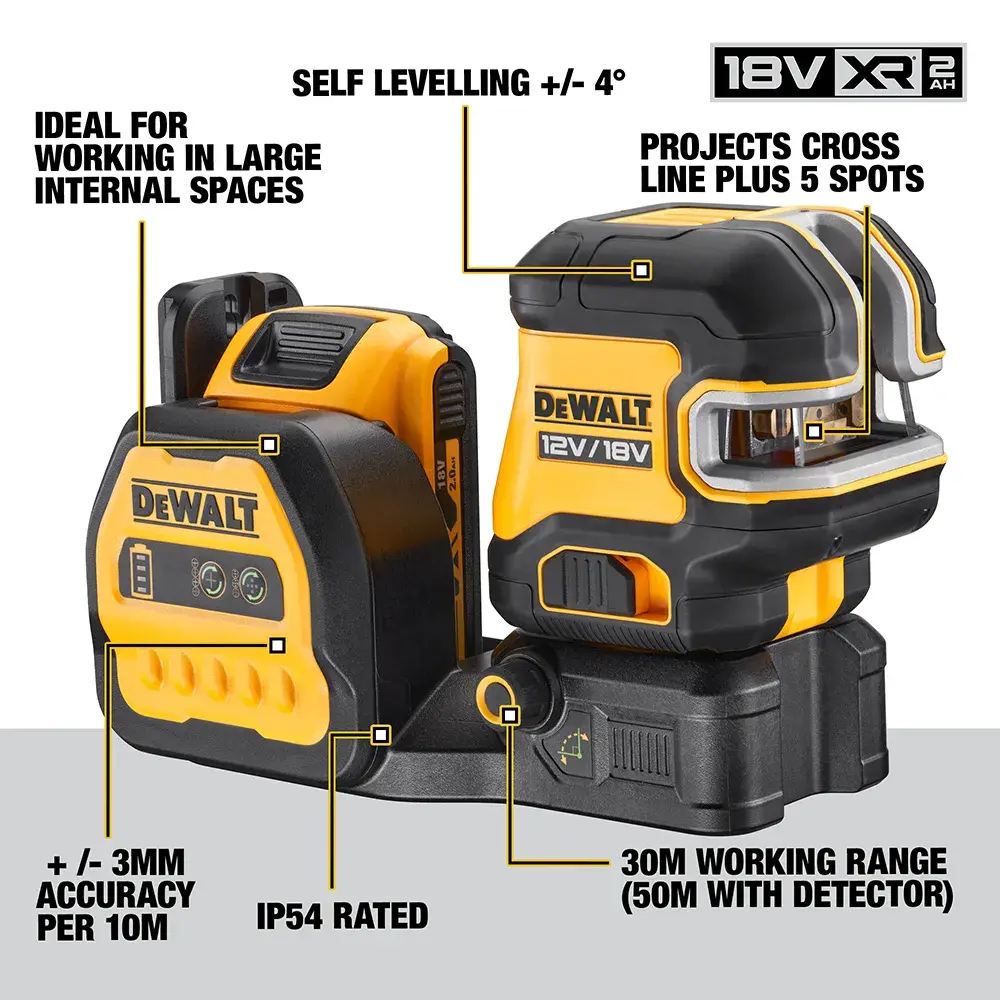 DEWALT® 12V/18V XR® Green Cross Line Laser (1 X 2 Ah) (3 x 360)