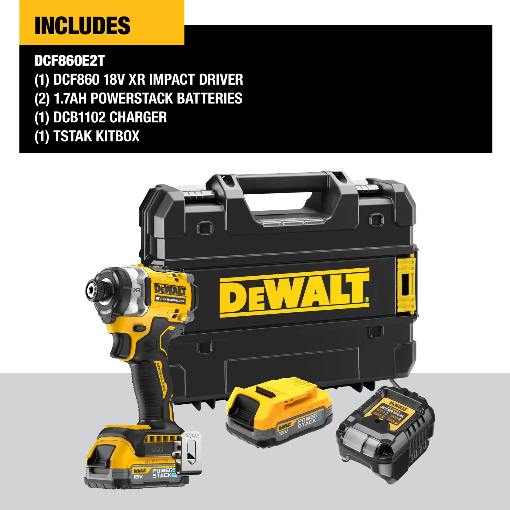 DEWALT® 18V XR® Brushless Premium Impact Driver - 2 X 1.7Ah POWERSTACK Battery