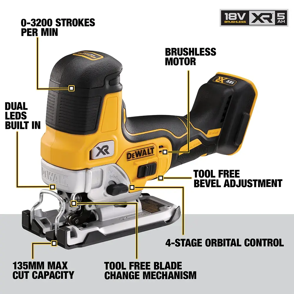 18V XR® Brushless Body Grip Jigsaw - Tool Only