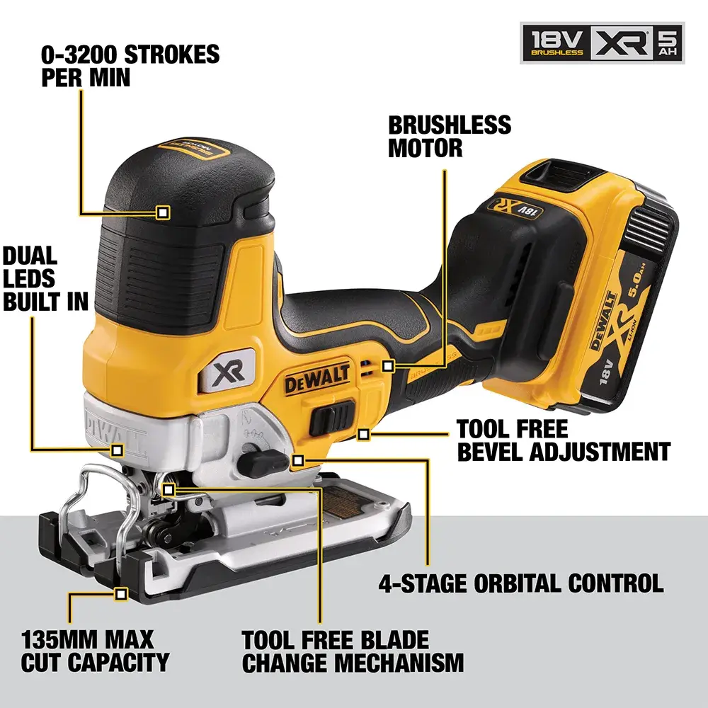 DEWALT® 18V XR® Brushless Body Grip Jigsaw (2 X 5 Ah)