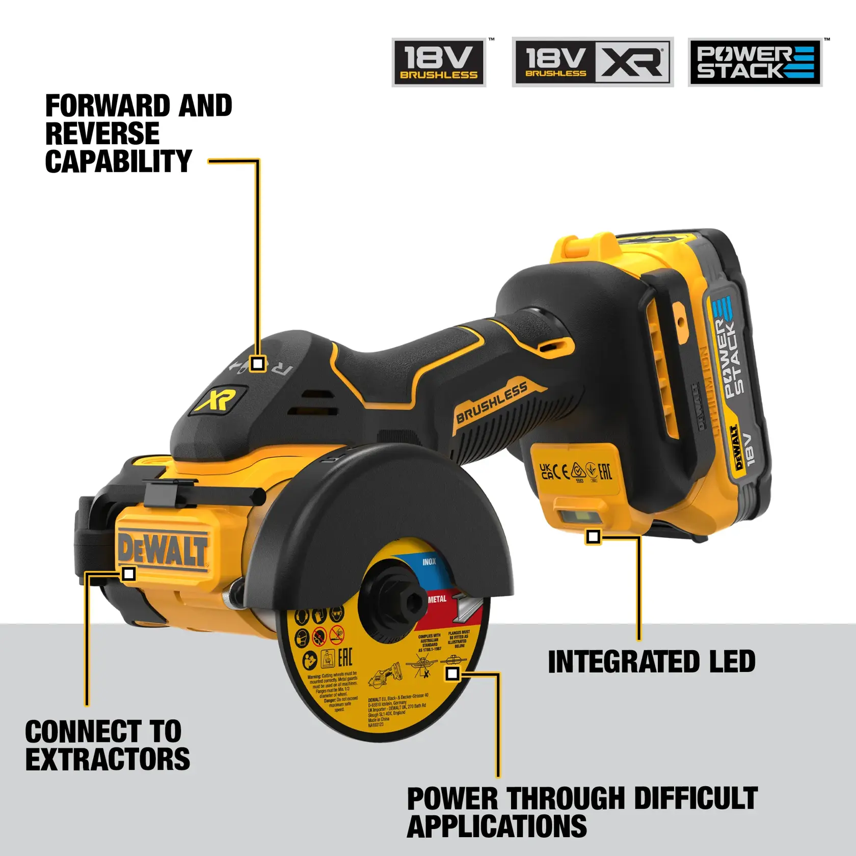 DEWALT® 18V XR® Brushless 76mm Cut-Off Tool - 2 x POWERSTACK 1.7Ah