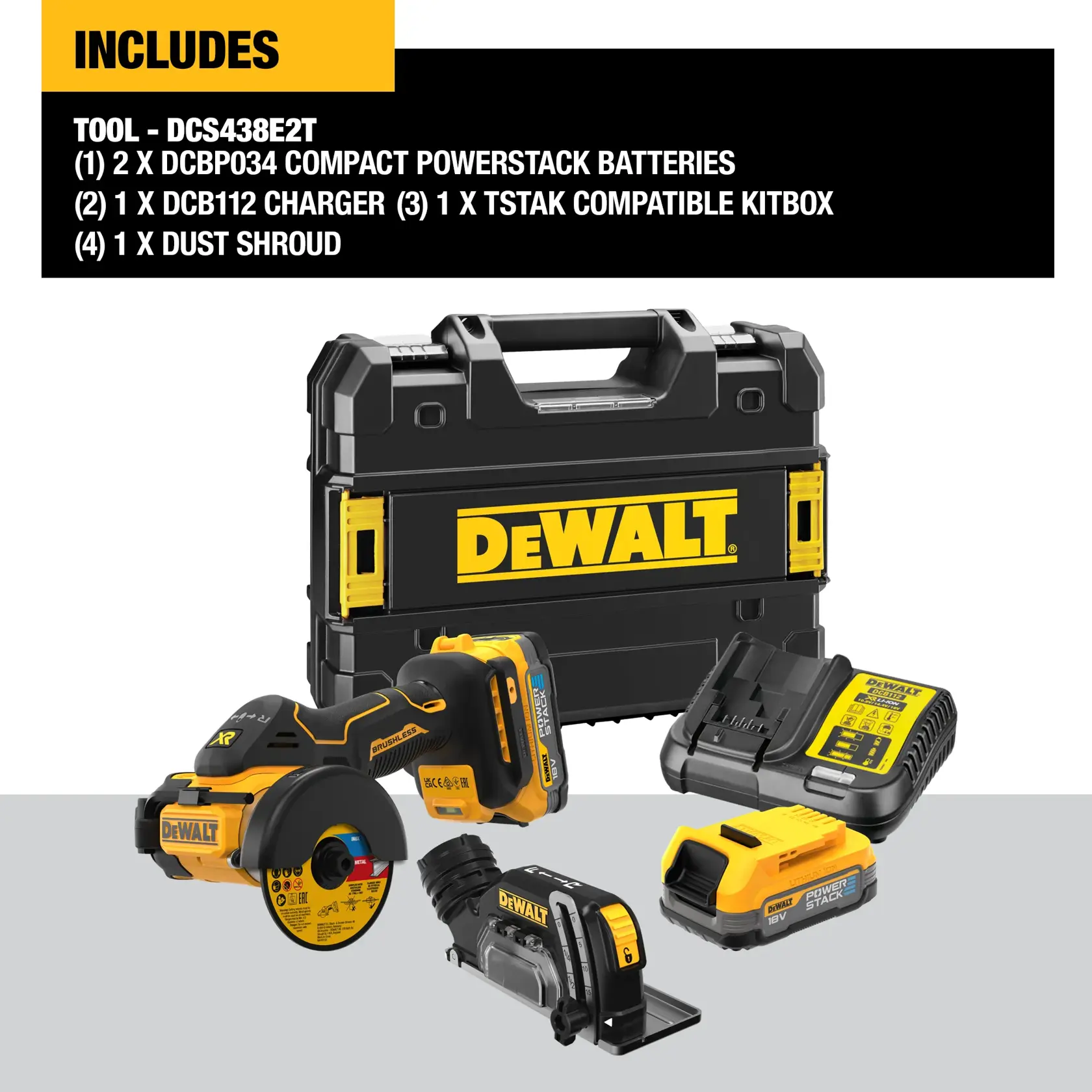 DEWALT® 18V XR® Brushless 76mm Cut-Off Tool - 2 x POWERSTACK 1.7Ah