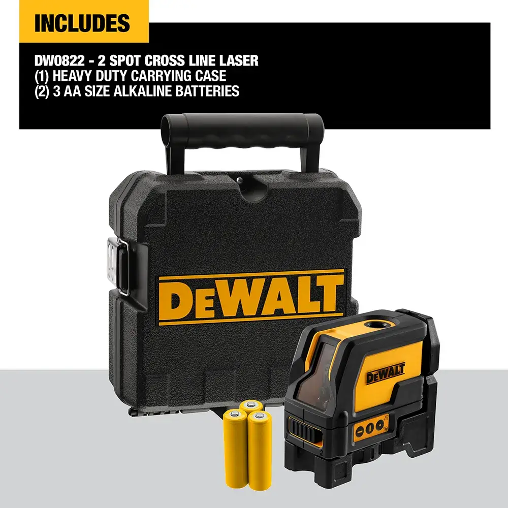 Niveau laser compact DEWALT DW0822 jaune-noir pour mesures précises en construction ou photographie.