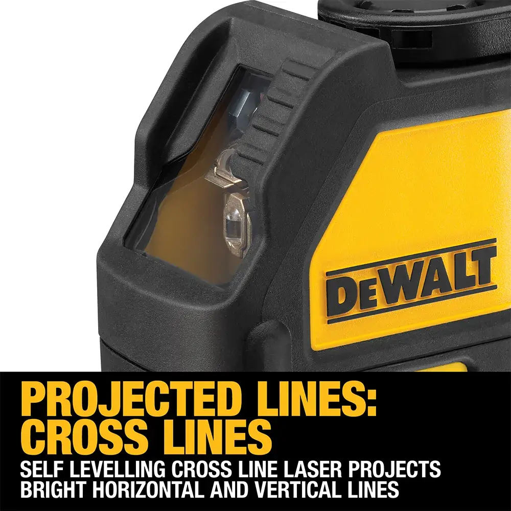 DEWALT grüner Laser DW088CG auf Betonboden Baustelle, projiziert grüne Linie.