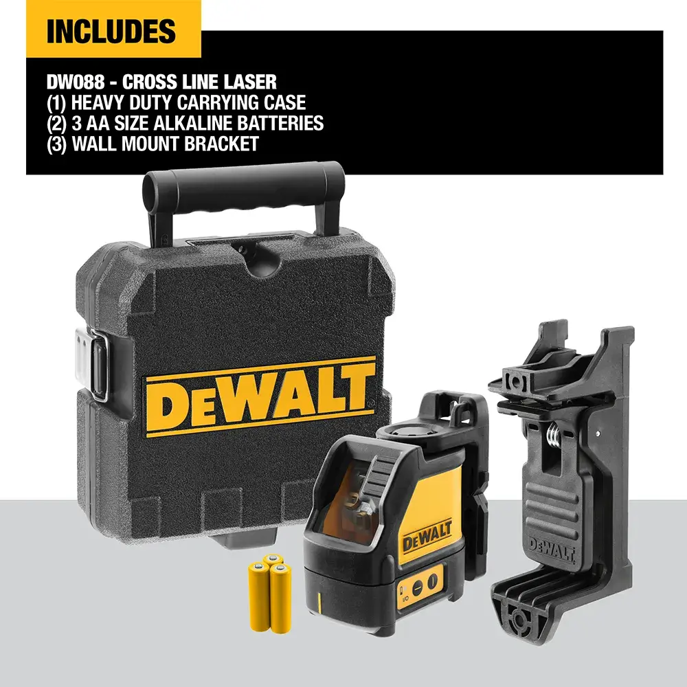 DEWALT laser level emits a red line on a construction site floor for accurate measurements.