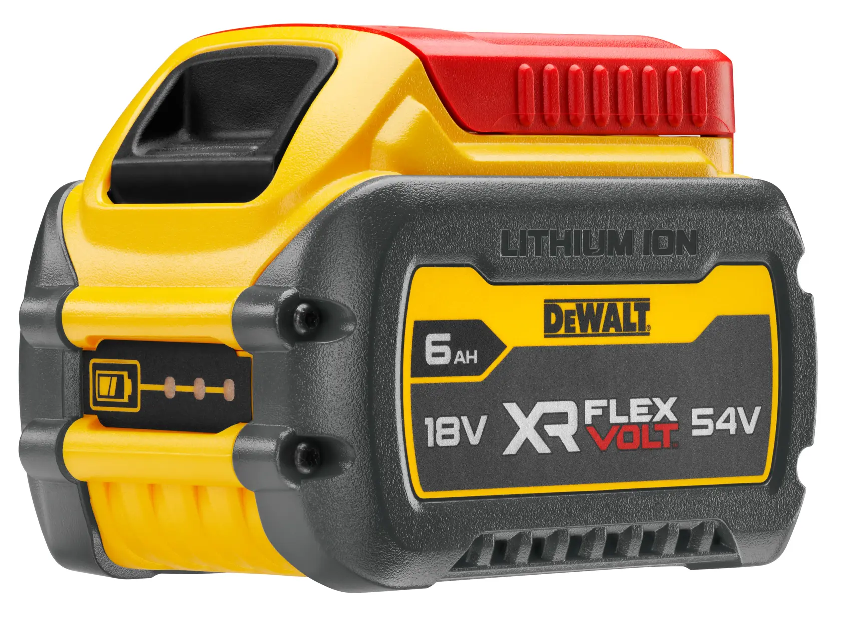 Logo DEWALT FLEXVOLT avec DEWALT en lettres jaunes et épaisses et FLEXVOLT en lettres blanches et rouges sur un fond noir.