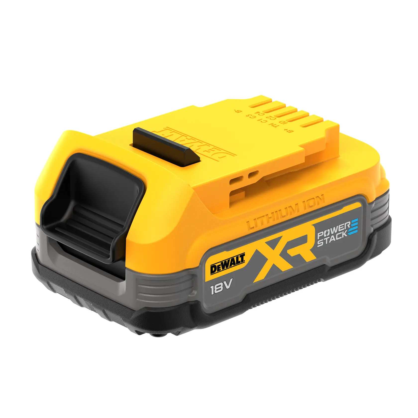 Graphique DEWALT affichant '20V MAX*' en grandes lettres grises et jaunes à l'intérieur d'un rectangle noir et gris, avec un fond jaune et noir.