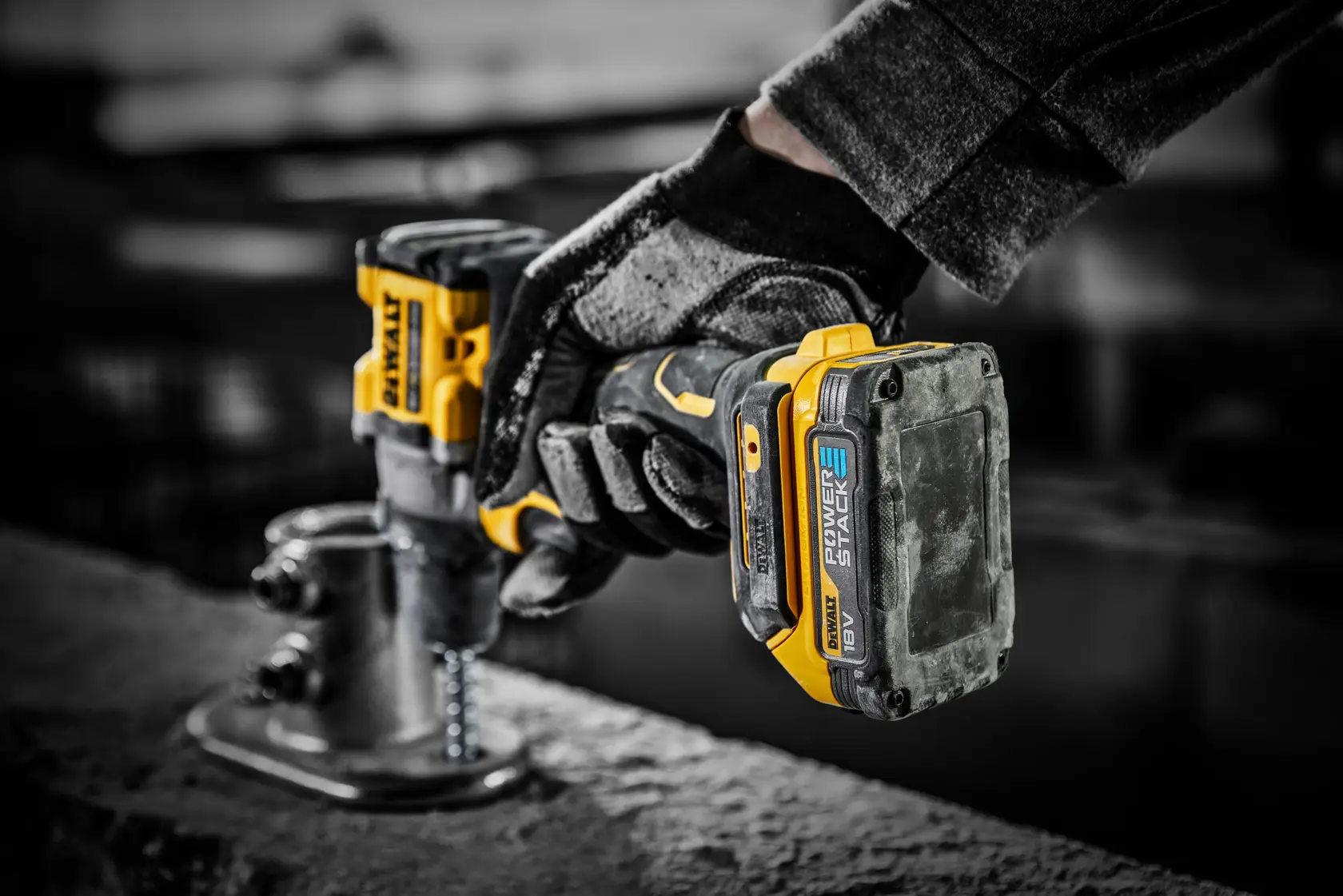 DEWALT graphic showing '20V MAX*' in large gray and yellow text inside a black and gray rectangle, with a yellow and black background.