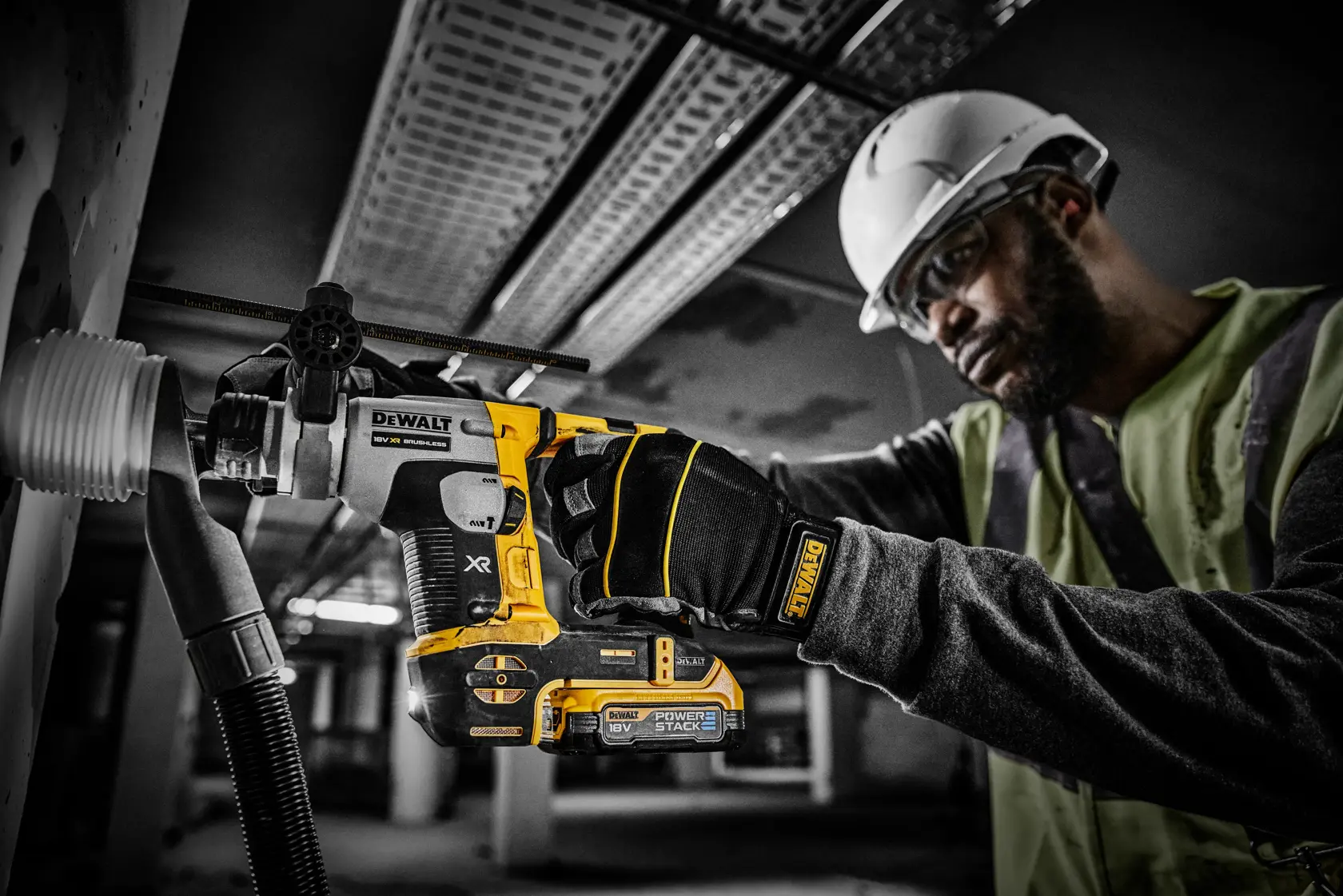 DEWALT graphic showing '20V MAX*' in large gray and yellow text inside a black and gray rectangle, with a yellow and black background.