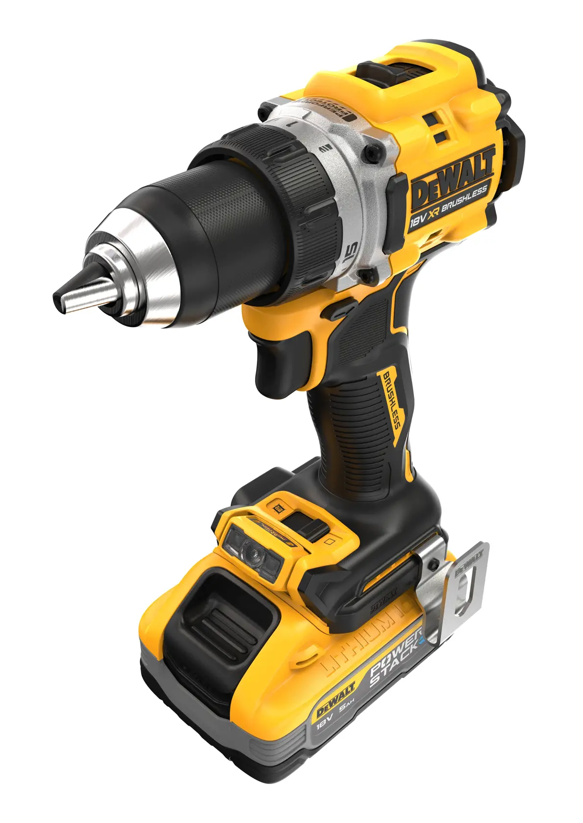 DEWALT® 18V XR® Brushless Drill Driver - 2 X 5Ah POWERSTACK Batteries