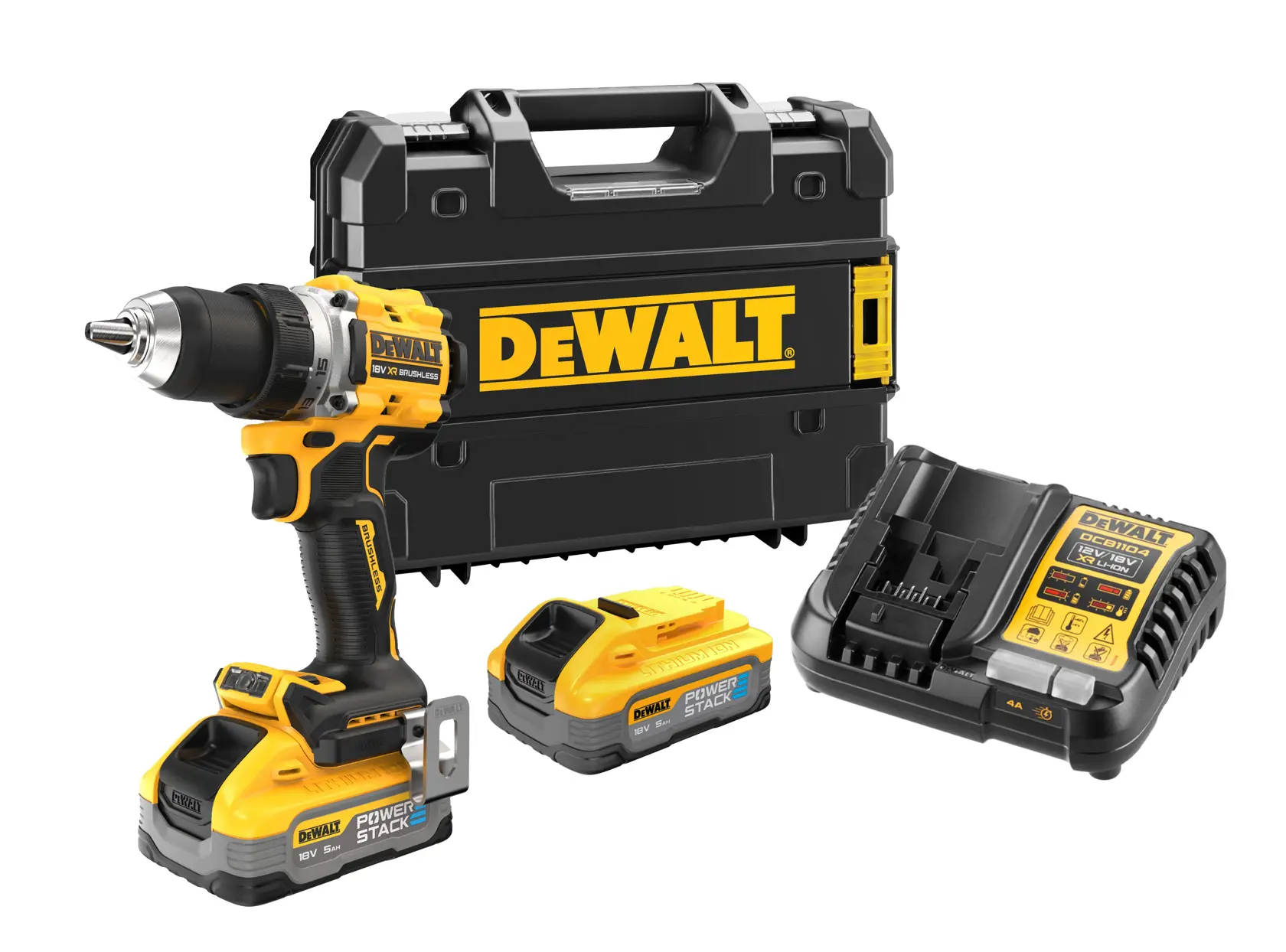 DEWALT® 18V XR® Brushless Drill Driver - 2 X 5Ah POWERSTACK Batteries