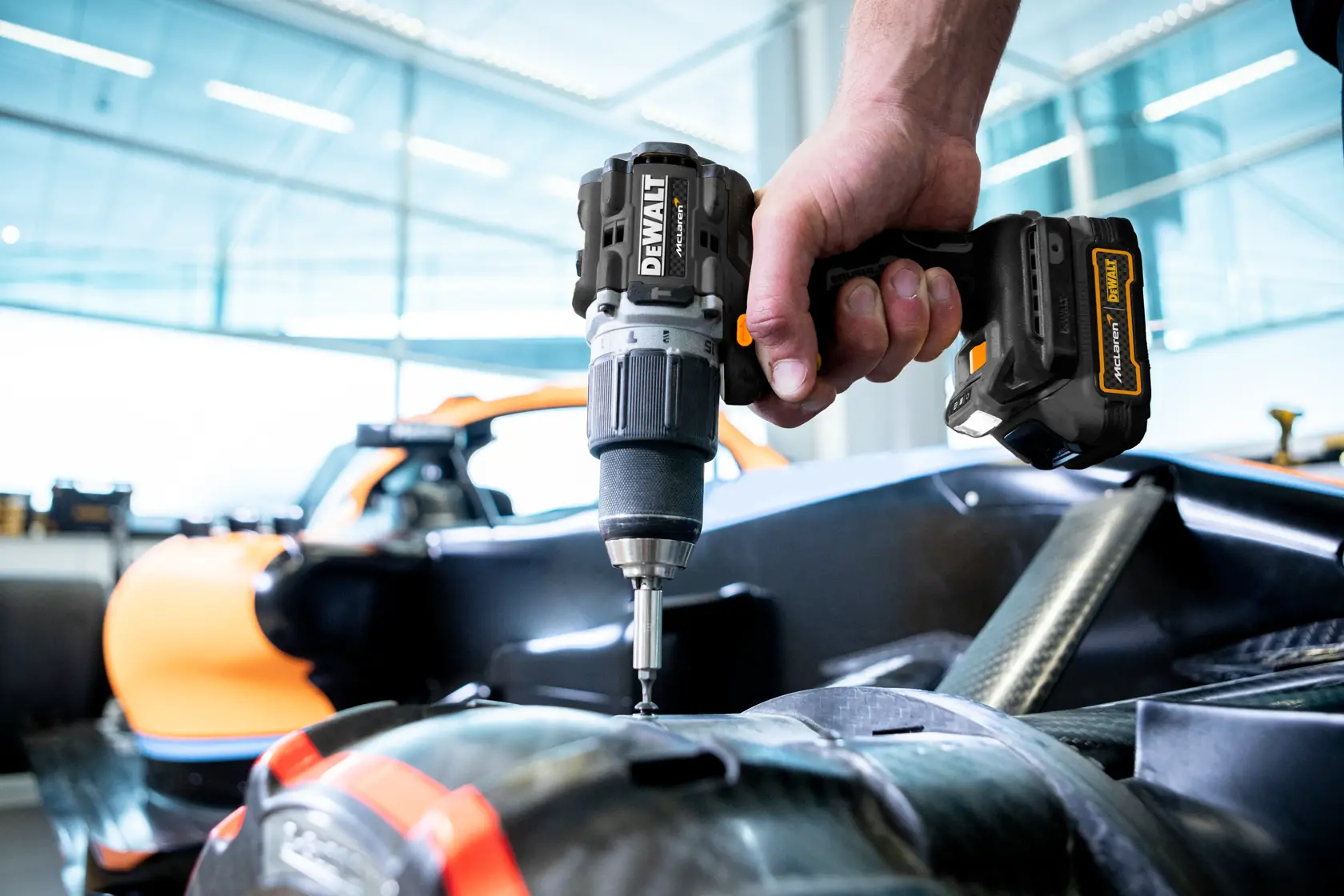 DEWALT® 18V XR® Brushless Hammer Drill Driver - DEWALT® x McLaren F1 Team LIMITED Edition - 2 X 1.7 Ah GFN POWERSTACK™ BATTERIES