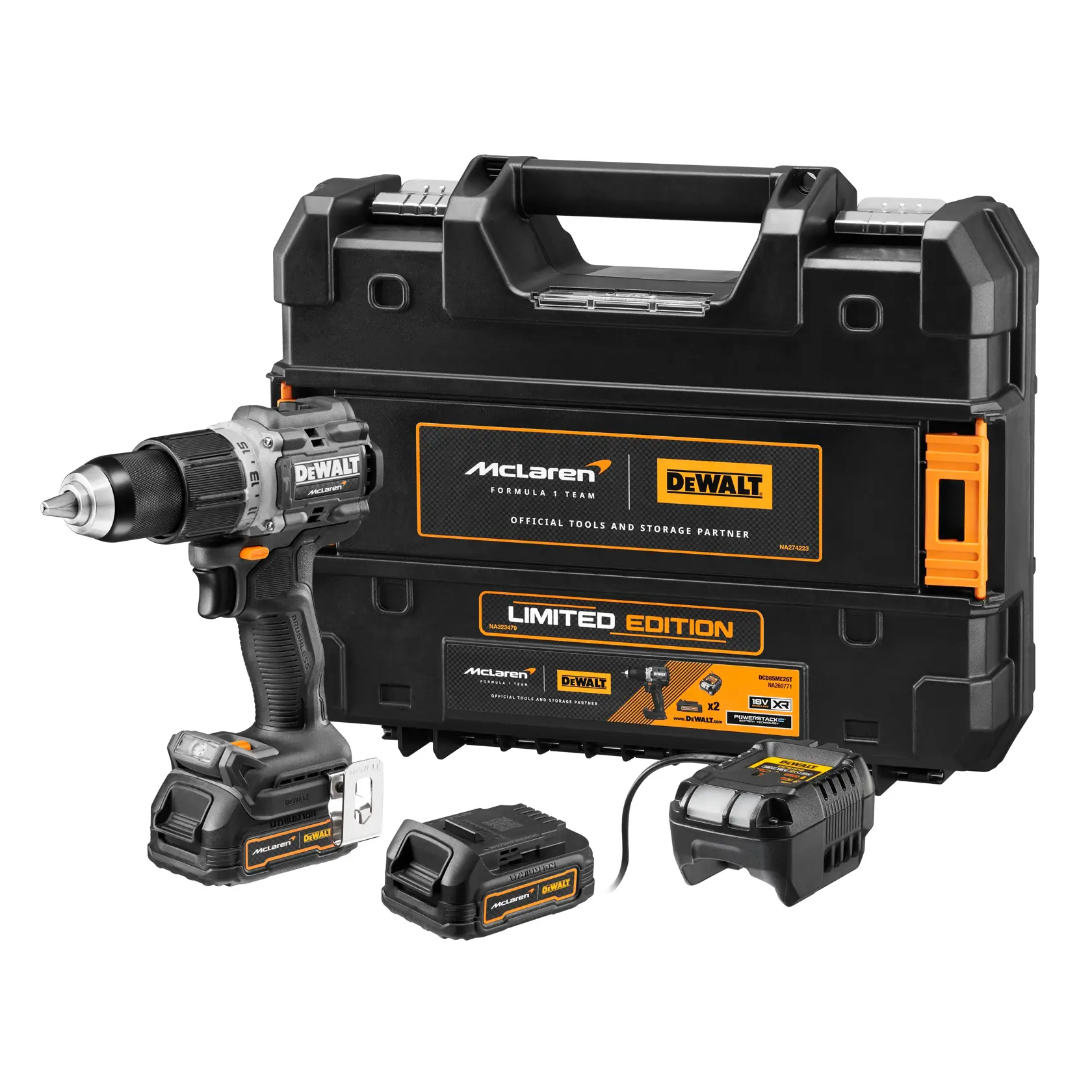 DEWALT® 18V XR® Brushless Hammer Drill Driver - DEWALT® x McLaren F1 Team LIMITED Edition - 2 X 1.7 Ah GFN POWERSTACK™ BATTERIES