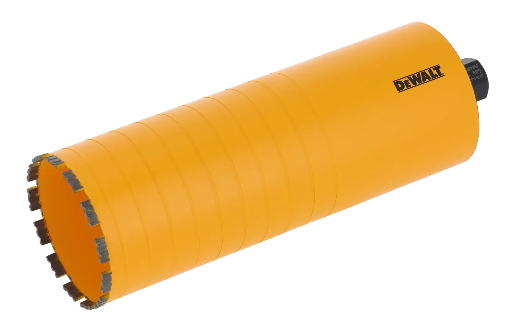 Broca cilíndrica DEWALT amarilla con borde segmentado para hormigón o mampostería.