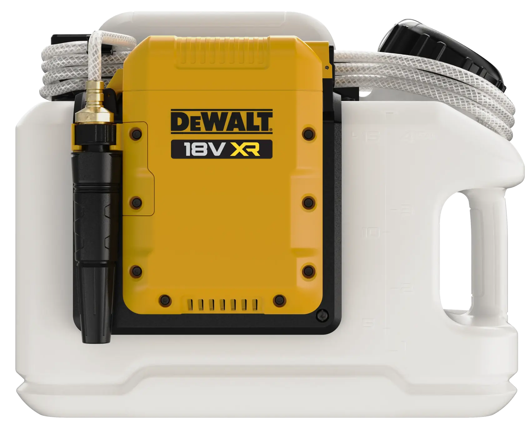 DEWALT Fotoprodukt DCE6820N, DCE6820N-XJ, 18V XR Sprüher mit Schlauch und Griff, weiß und gelb.