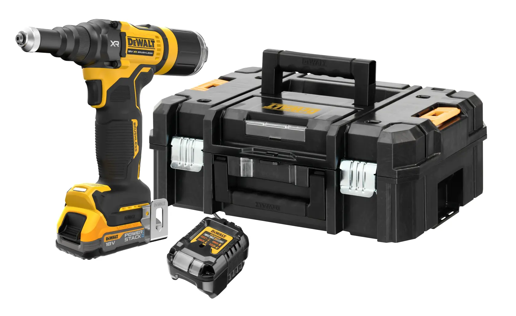DEWALT® 18V XR® Brushless 4.8mm Rivet Gun - 1 X 1.7Ah POWERSTACK Batteries
