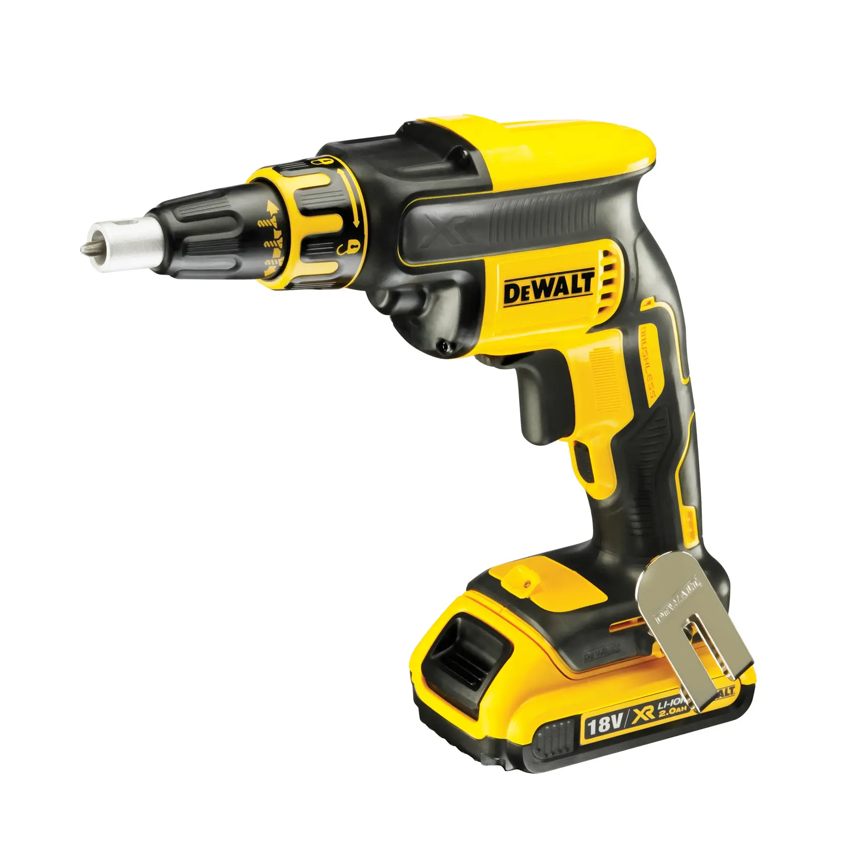 DEWALT DCF620D2 18V cordless screwdriver with yellow and black design, shown at an angle.