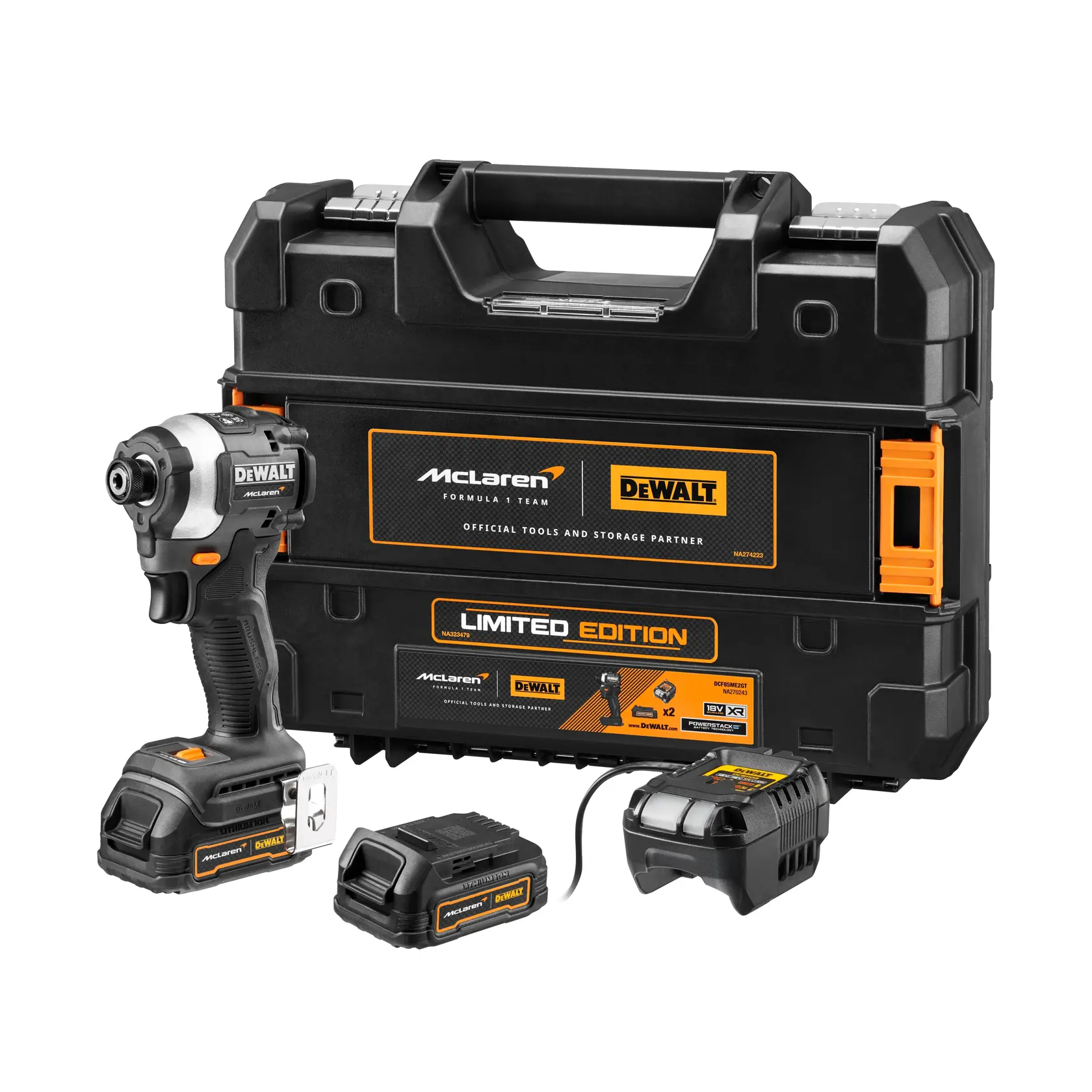DEWALT® 18V XR® Brushless Compact Impact Driver - DEWALT® x McLaren F1 Team LIMITED Edition - 2 X 1.7Ah POWERSTACK Battery