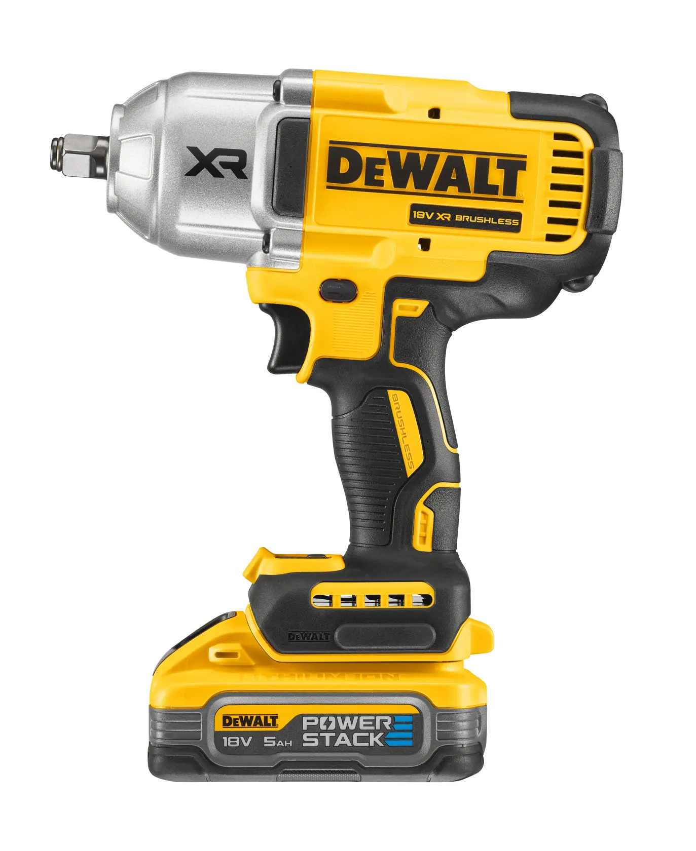 DEWALT® 18V XR® Brushless 1/2" Hog Ring High Torque Impact Wrench - 2 X 5Ah POWERSTACK Battery