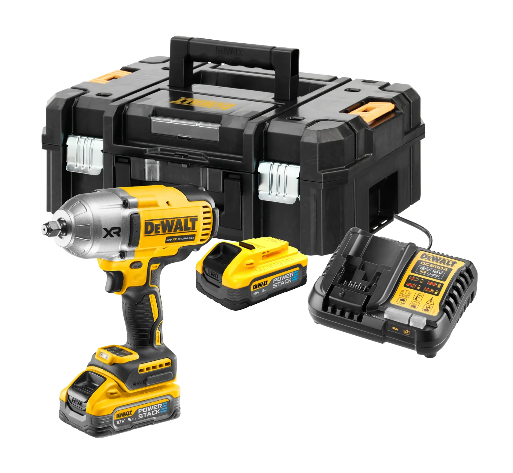 DEWALT® 18V XR® Brushless 1/2" Hog Ring High Torque Impact Wrench - 2 X 5Ah POWERSTACK Battery
