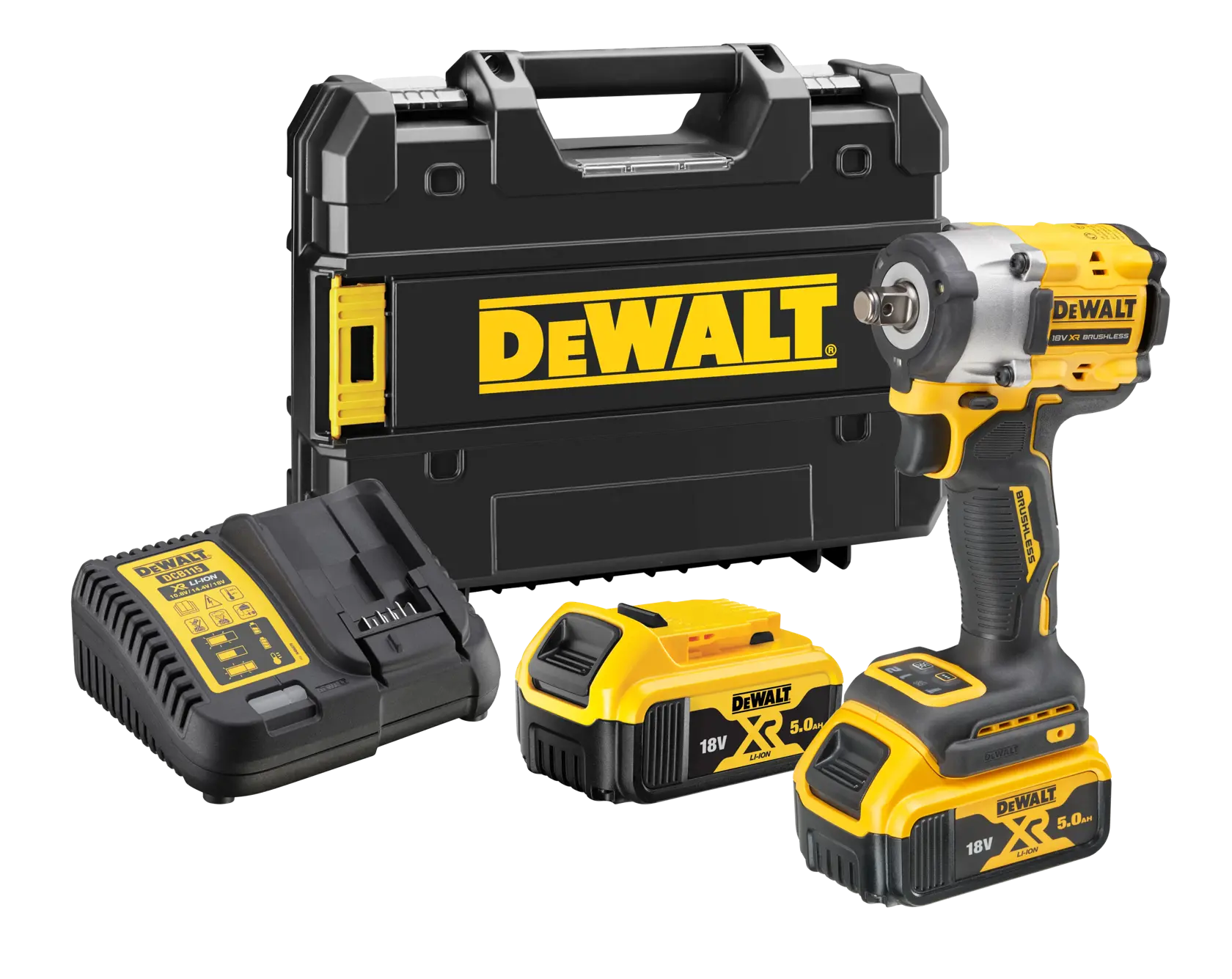 DEWALT® 18V XR® Brushless 1/2" Hog Ring Compact Impact Wrench - 2 X 5Ah Battery