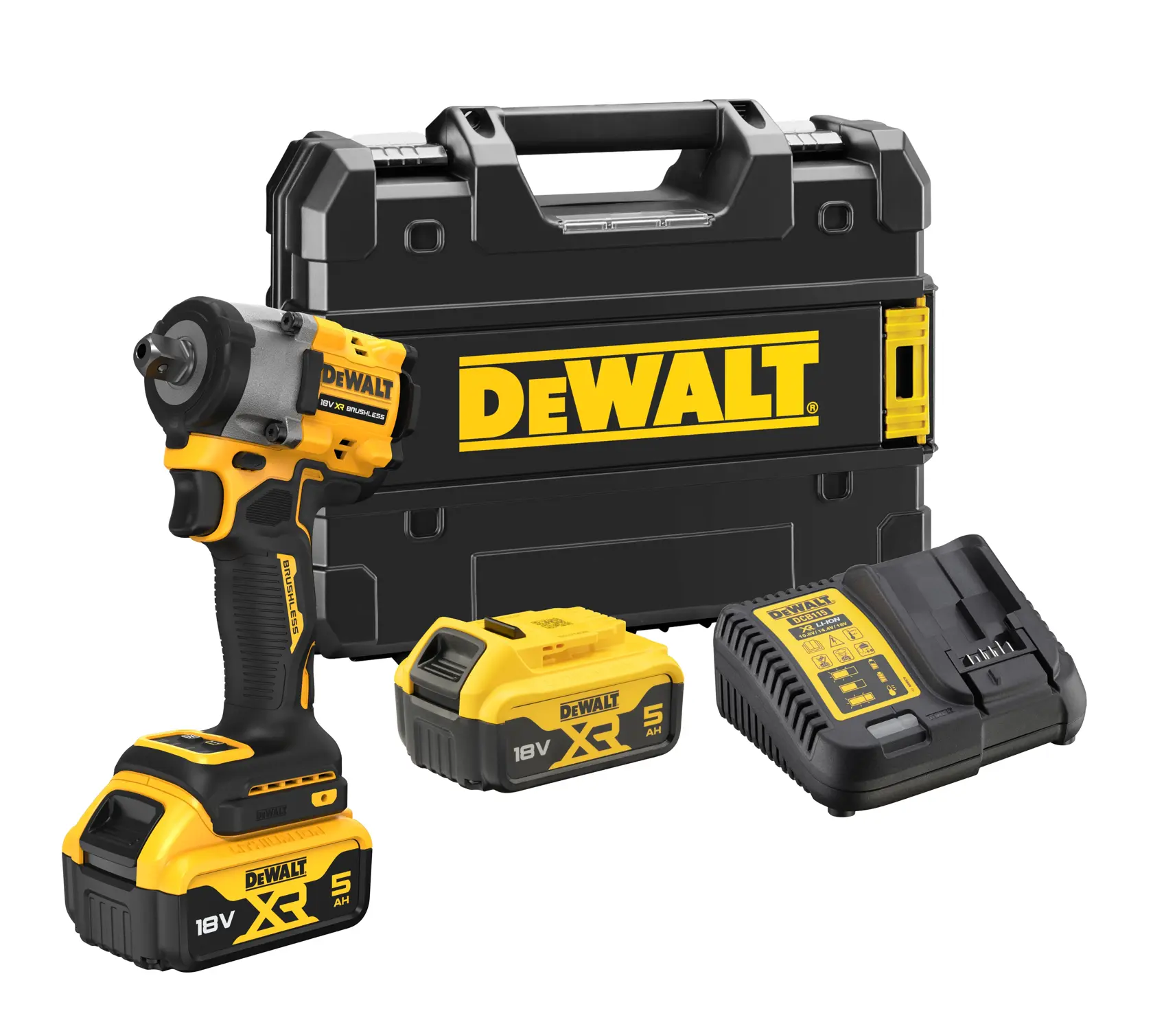 DEWALT® 18V XR® Brushless 1/2" Detent Pin Compact Impact Wrench - 2 X 5Ah Battery