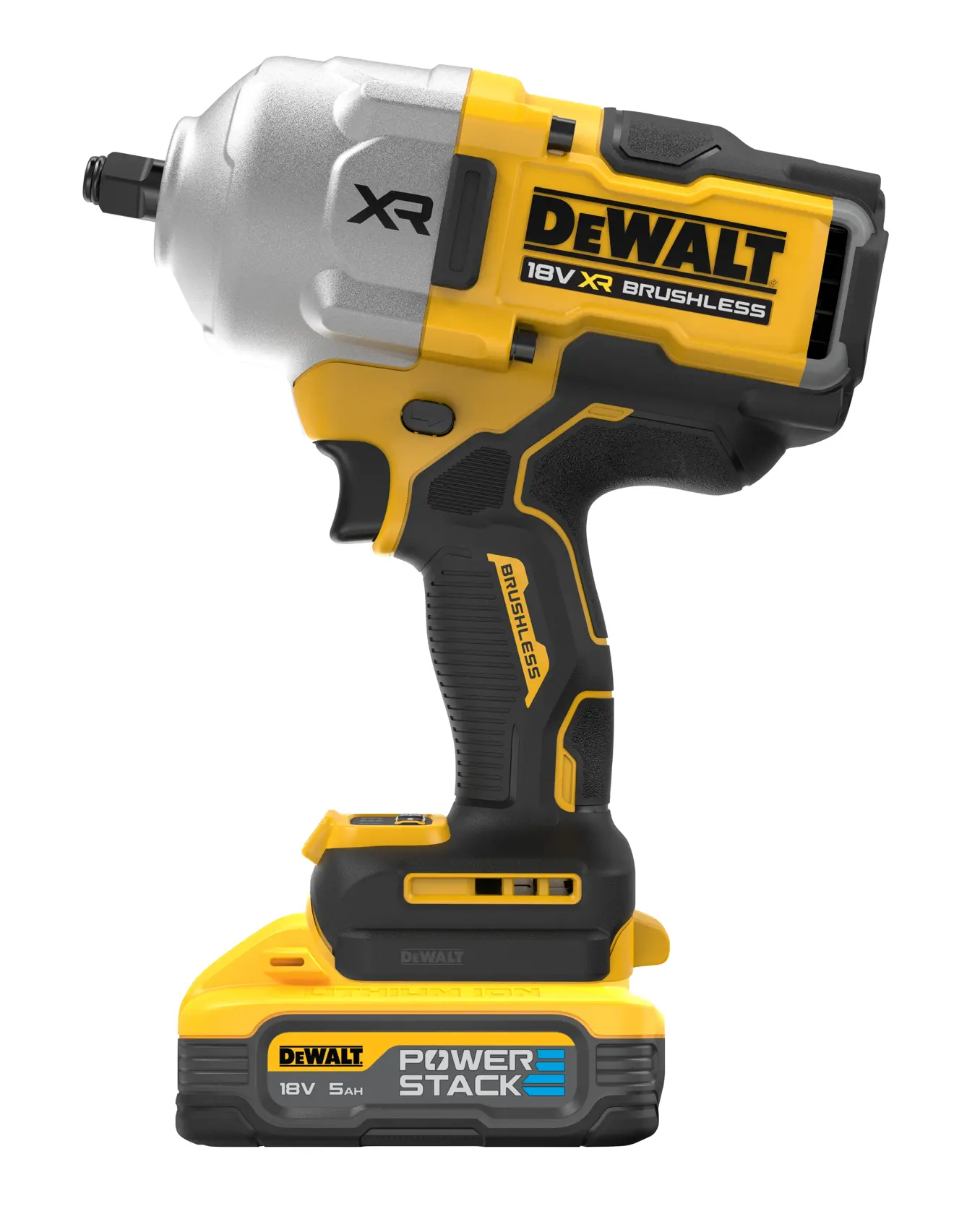 DEWALT® 18V XR® Brushless 1/2" Hog Ring Premium High Torque Impact Wrench - 2 X 5Ah POWERSTACK Battery