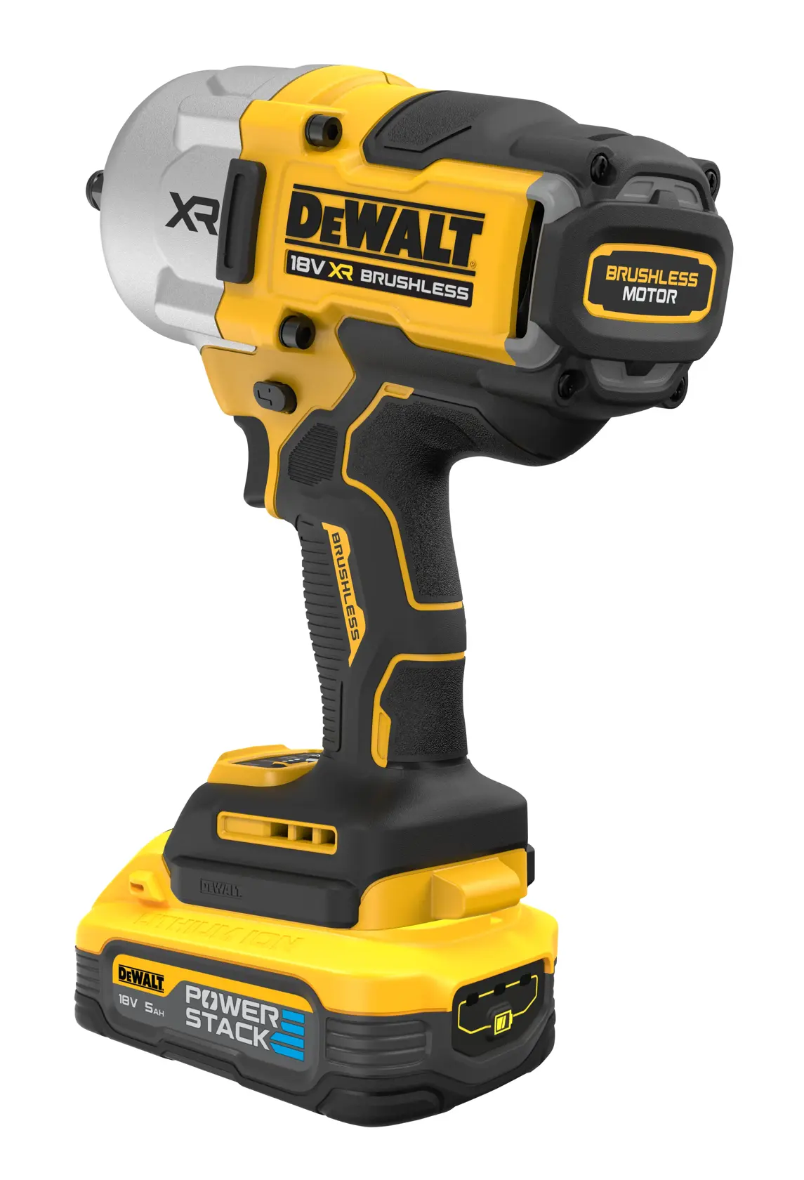 DEWALT® 18V XR® Brushless 1/2" Hog Ring Premium High Torque Impact Wrench - 2 X 5Ah POWERSTACK Battery