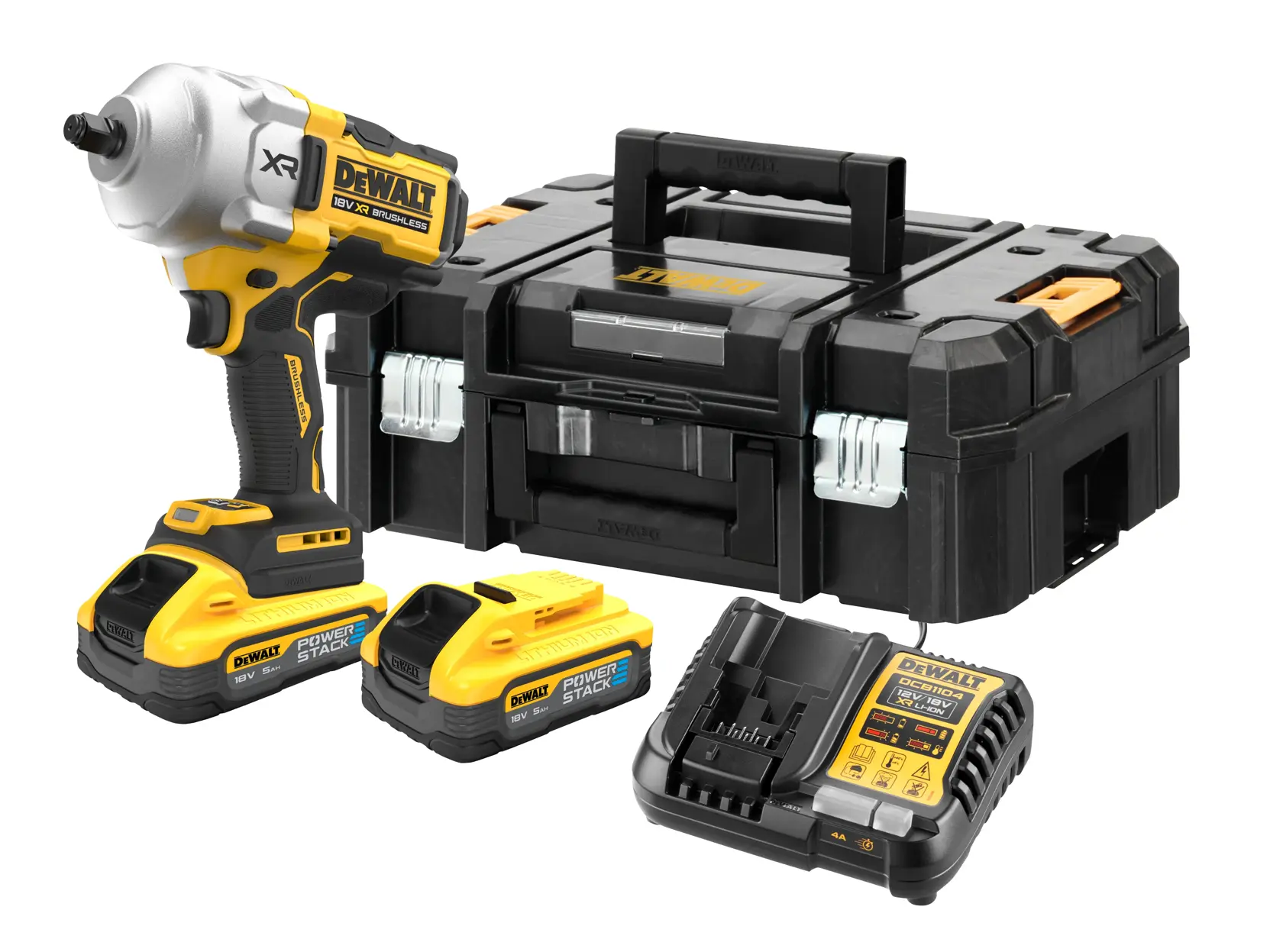 DEWALT® 18V XR® Brushless 1/2" Hog Ring Premium High Torque Impact Wrench - 2 X 5Ah POWERSTACK Battery