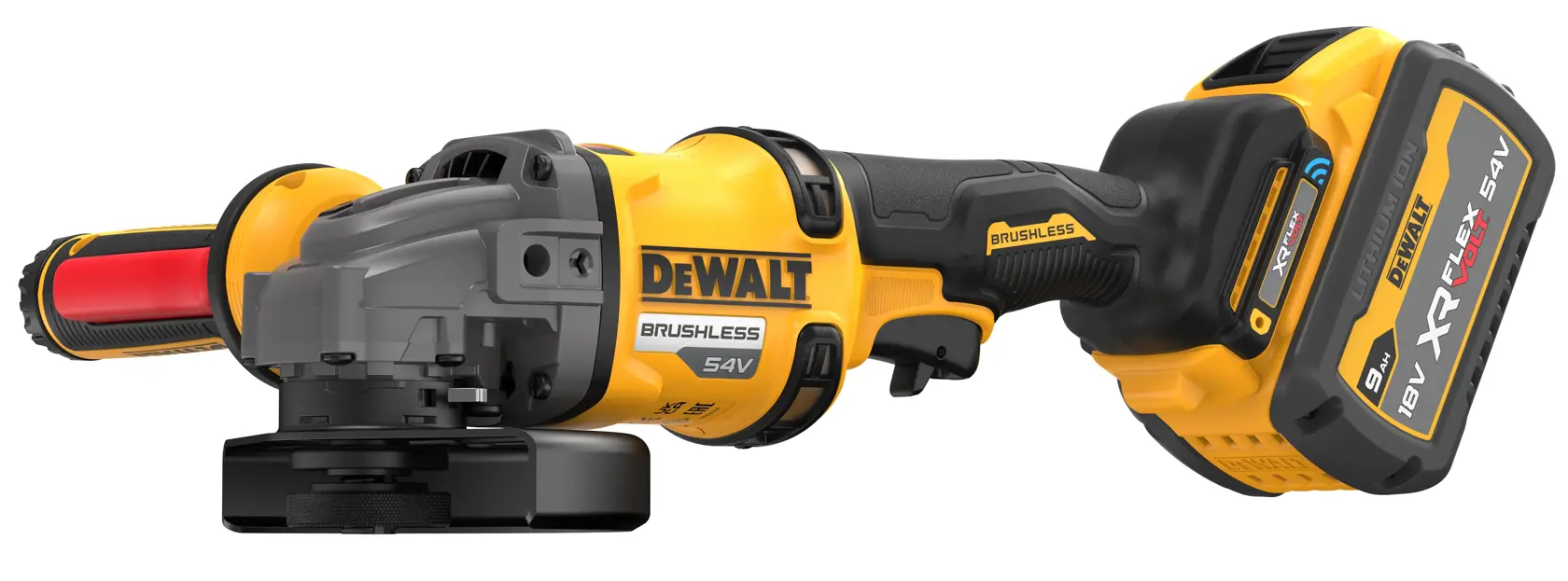 DEWALT® 54V XR FLEXVOLT® 125mm Side Handle Detect Angle Grinder - 2 x FLEXVOLT® 9Ah