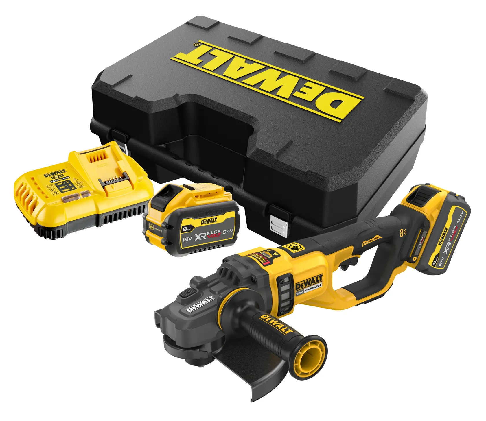 DEWALT® 54V XR FLEXVOLT® 230mm Angle Grinder - 2 x FLEXVOLT® 9Ah