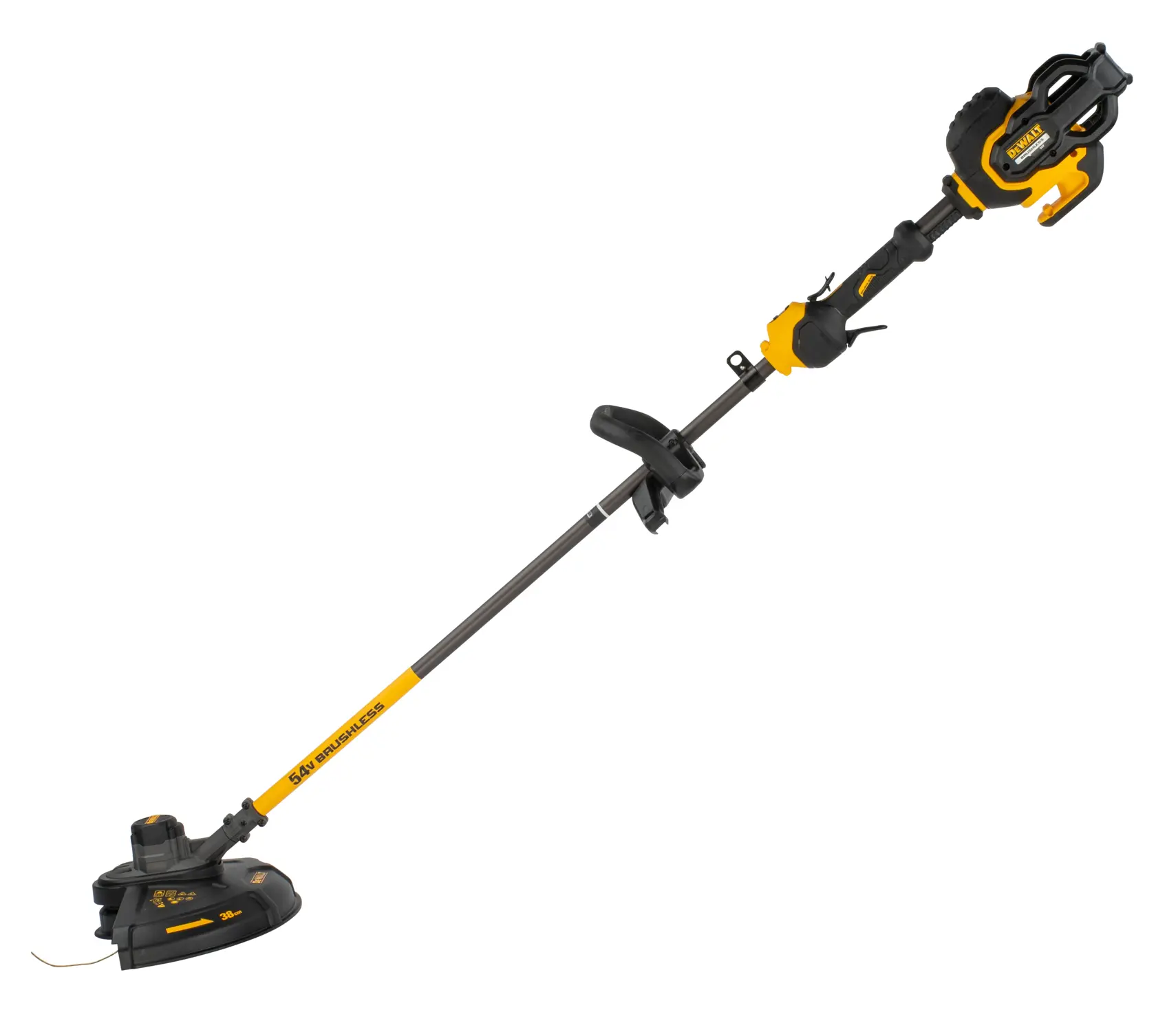 DEWALT brush cutter, SKUs DCM571X1, DCM571X1-GB, photography category, yellow and black cordless tool.