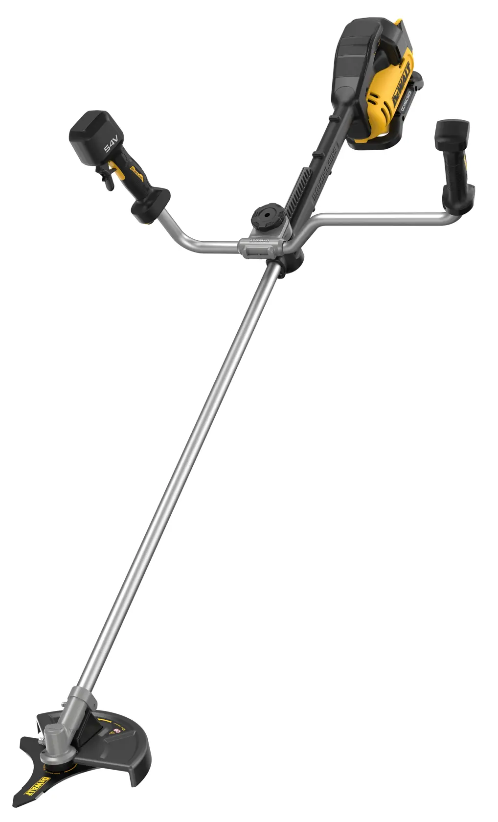 Desbrozadora DEWALT para fotografía, DCMBC823N, DCMBC823N-XJ, mango metálico y cuerpo amarillo.