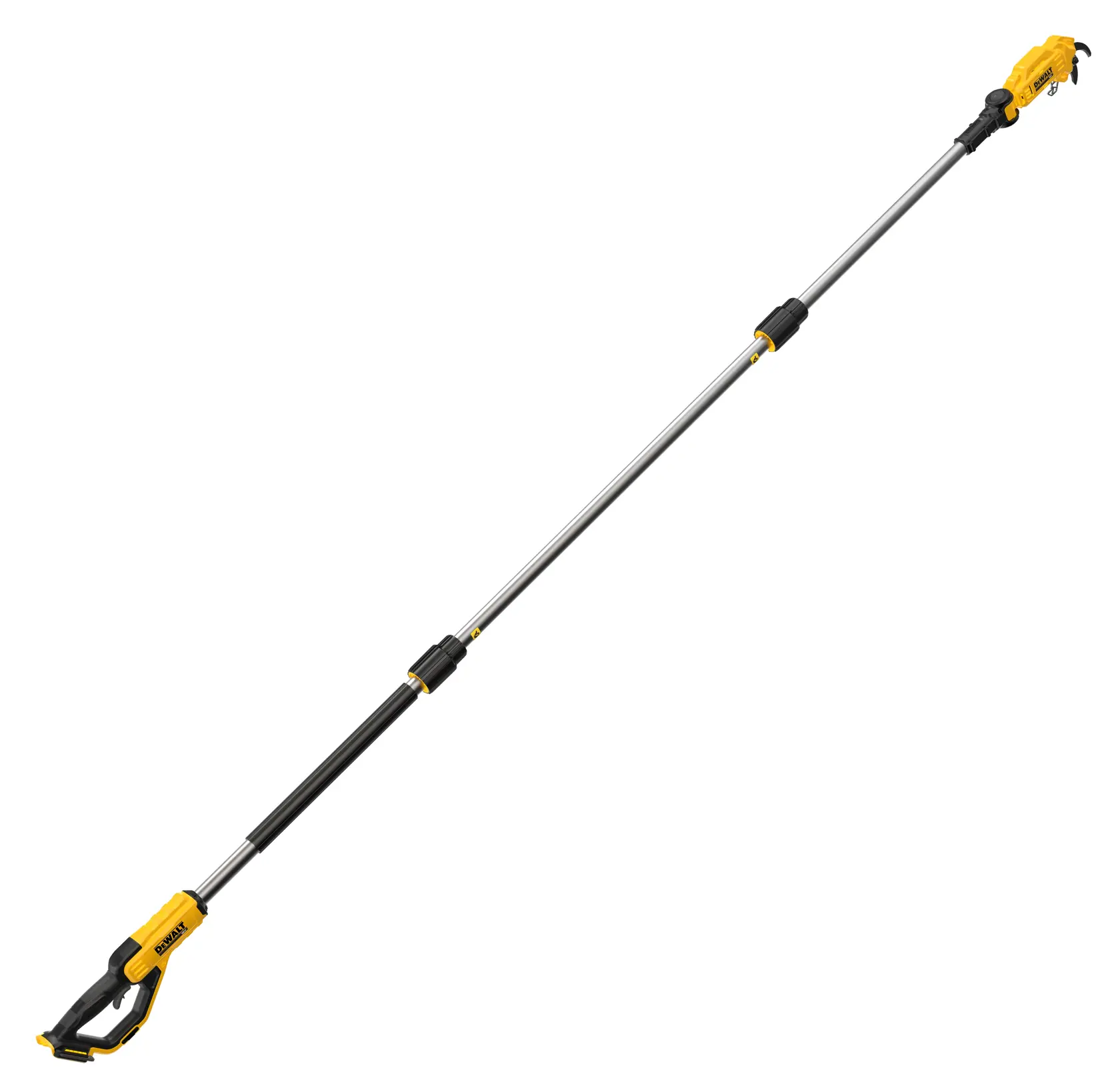 Lange Teleskop-Astschere mit gelbem und schwarzem Griff, ideal zum Schneiden hoher Äste.