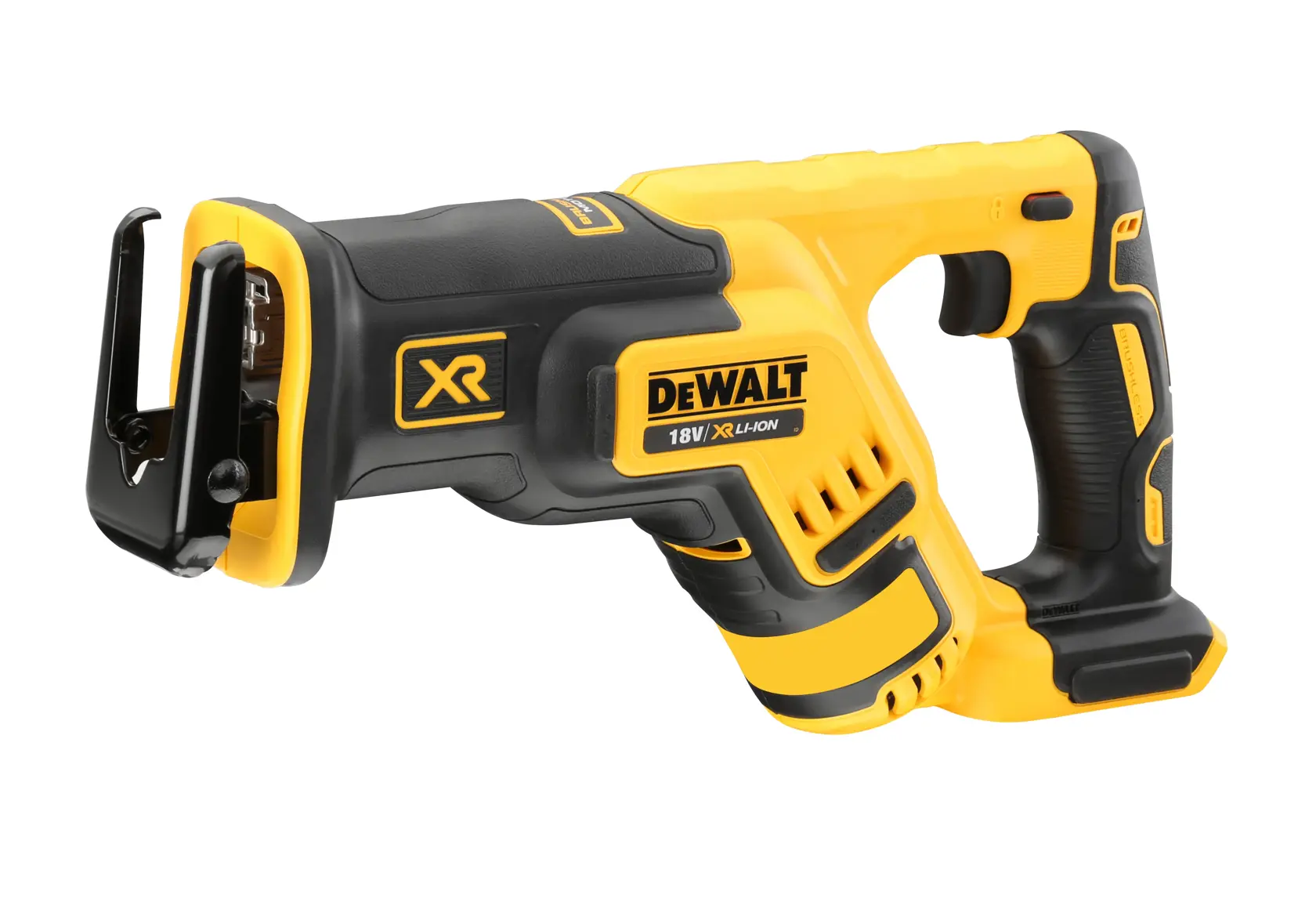 DEWALT 18V XR cordless reciprocating saw with ergonomic grip and black-yellow design.