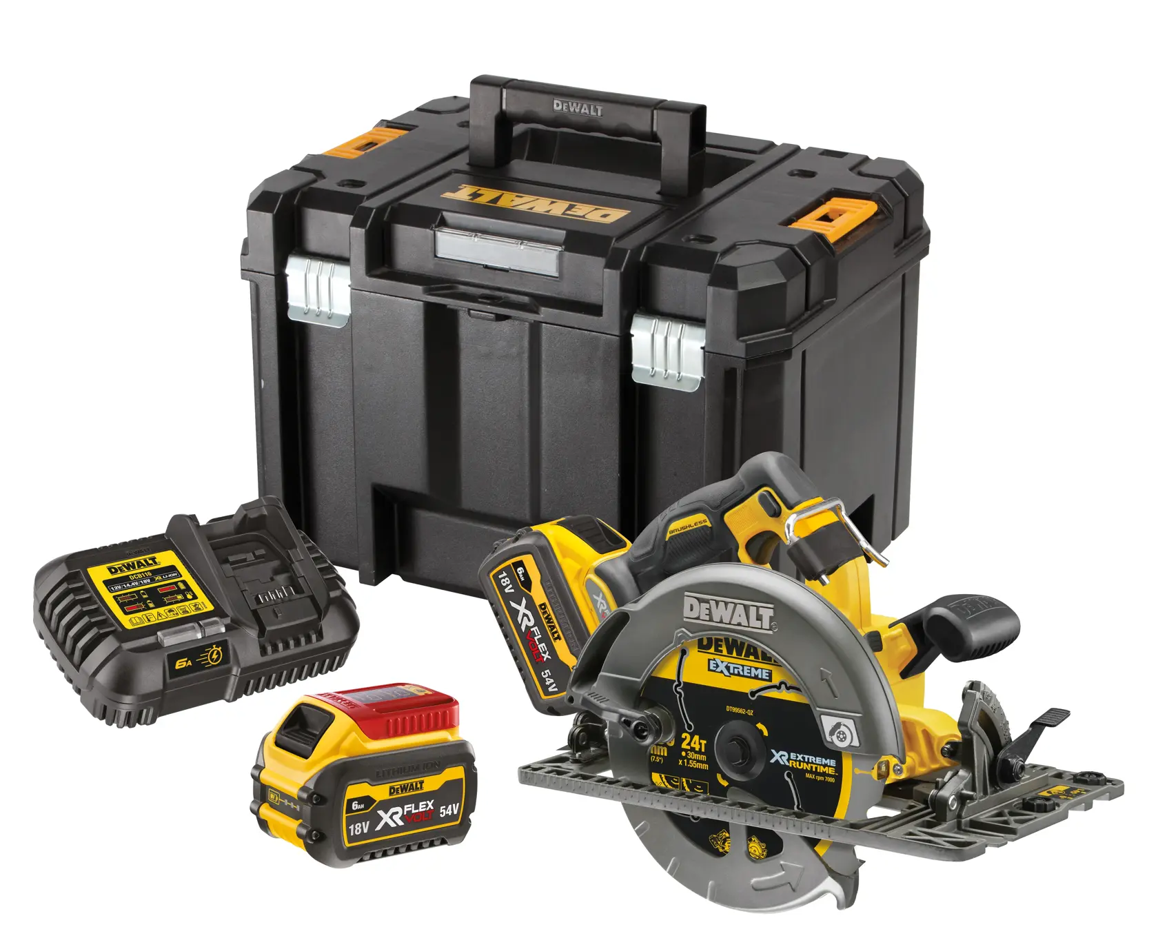 54V XR FLEXVOLT® 190 mm Rail Compatible Circular Saw - 2 x 6Ah