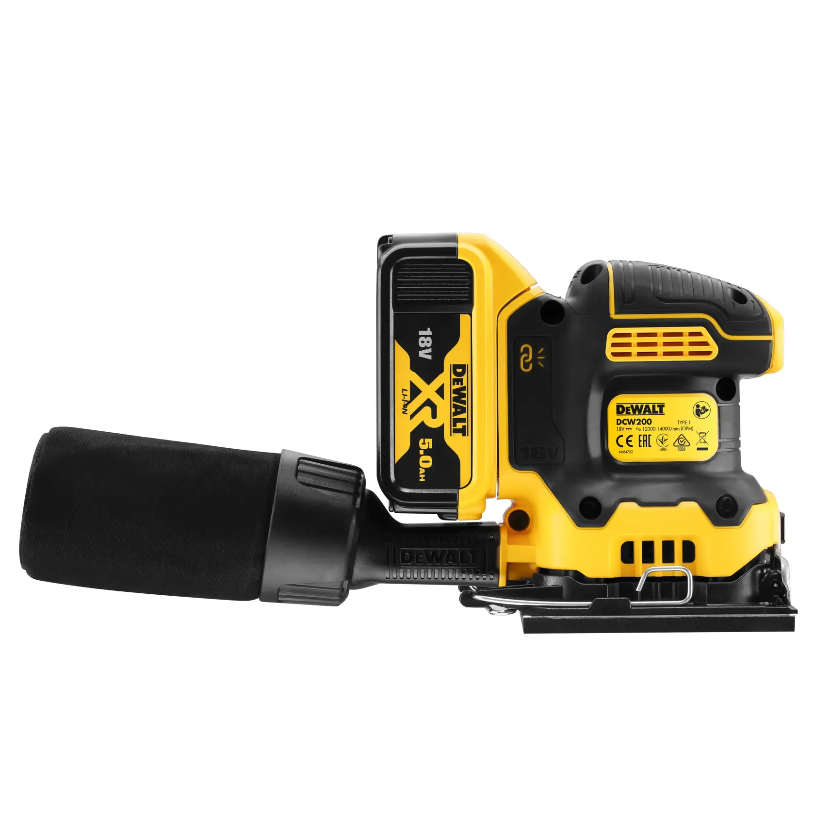 DEWALT® 18V XR® Brushless 1/4 Sheet Palm Sander (2 x 5 Ah)