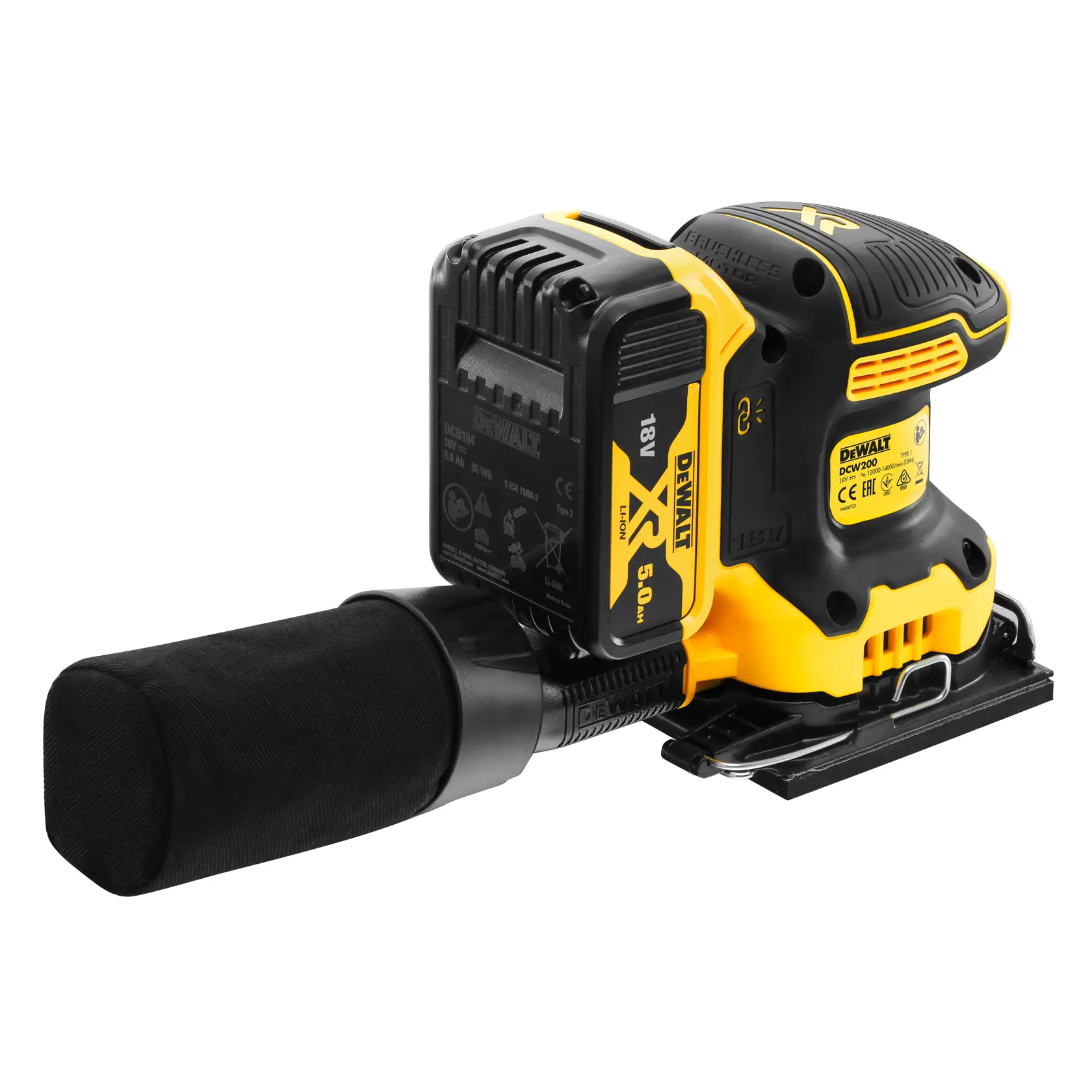 DEWALT® 18V XR® Brushless 1/4 Sheet Palm Sander (2 x 5 Ah)