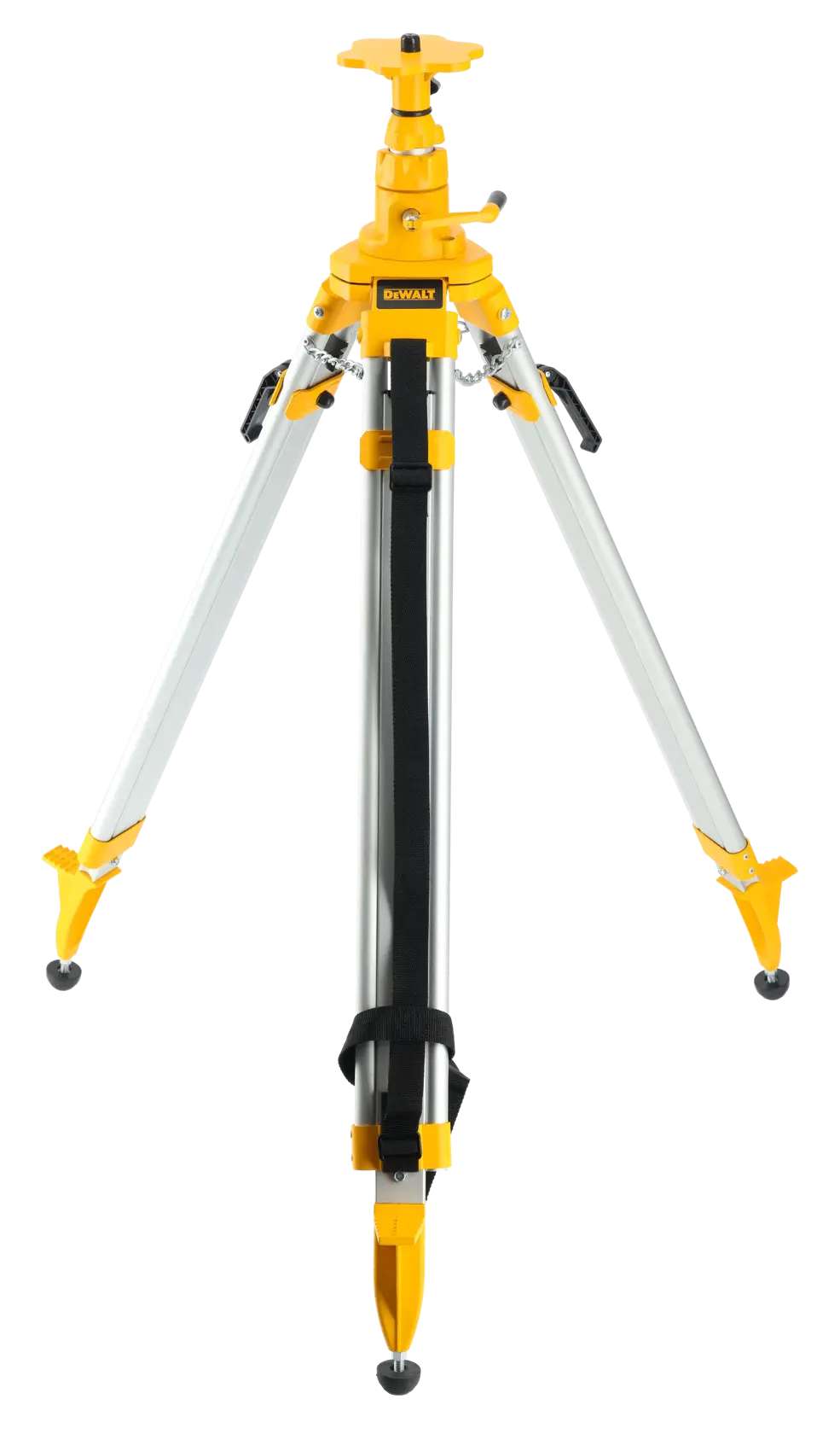 DEWALT DE0735 yellow and silver tripod for photography with adjustable legs and central column.