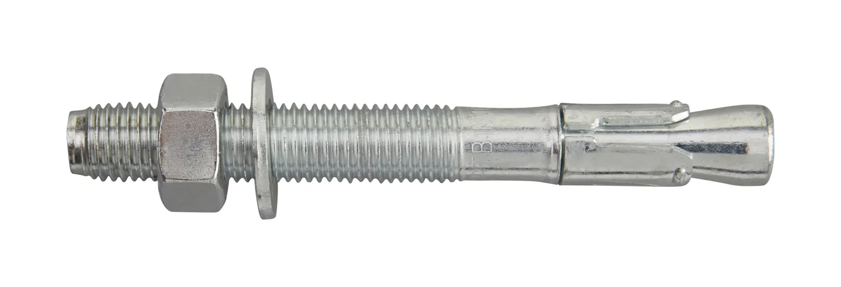 Metal anchor bolt with nut and washer for secure fixing, shown against a white background.