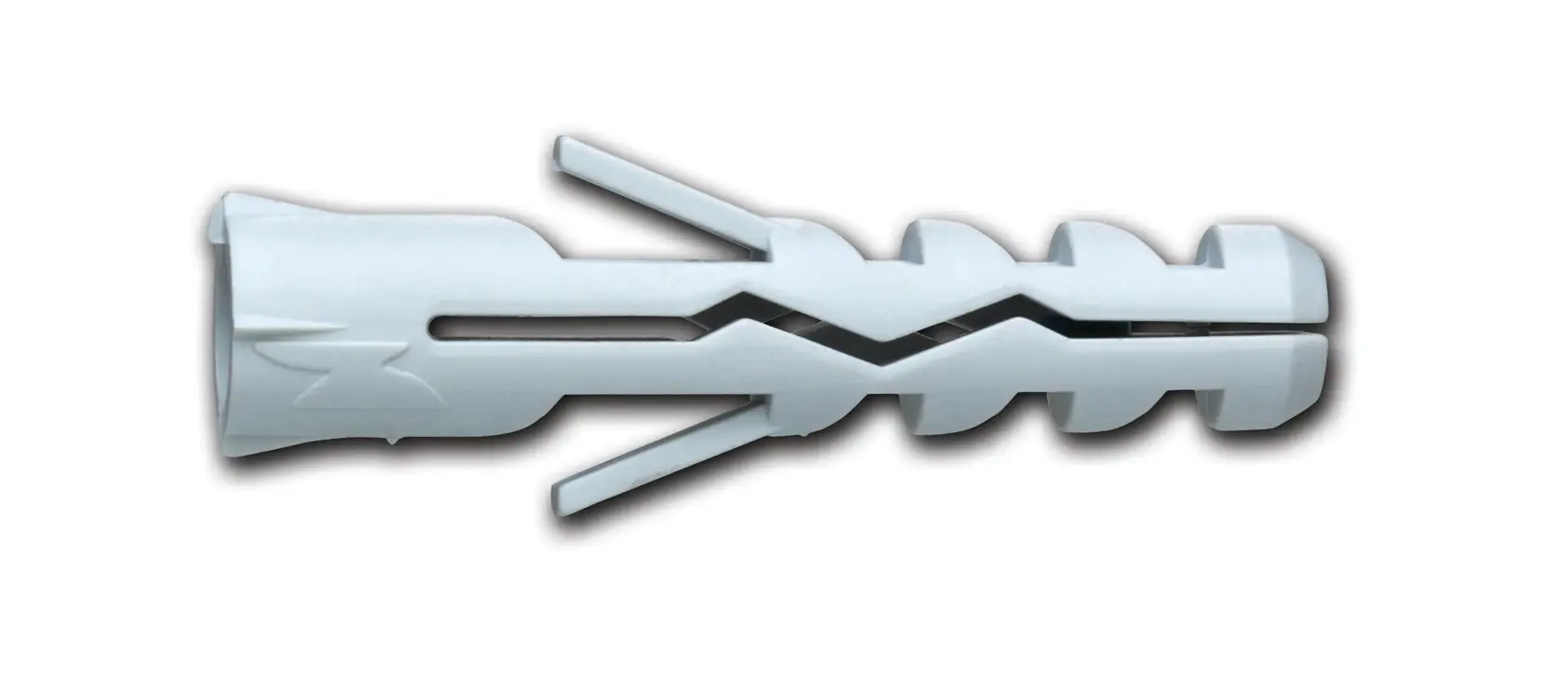 A single grey plastic wall plug is shown on a white background.