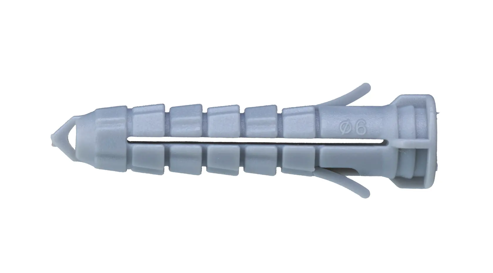 A grey plastic wall plug used for securing screws to masonry surfaces, shown against a white background.