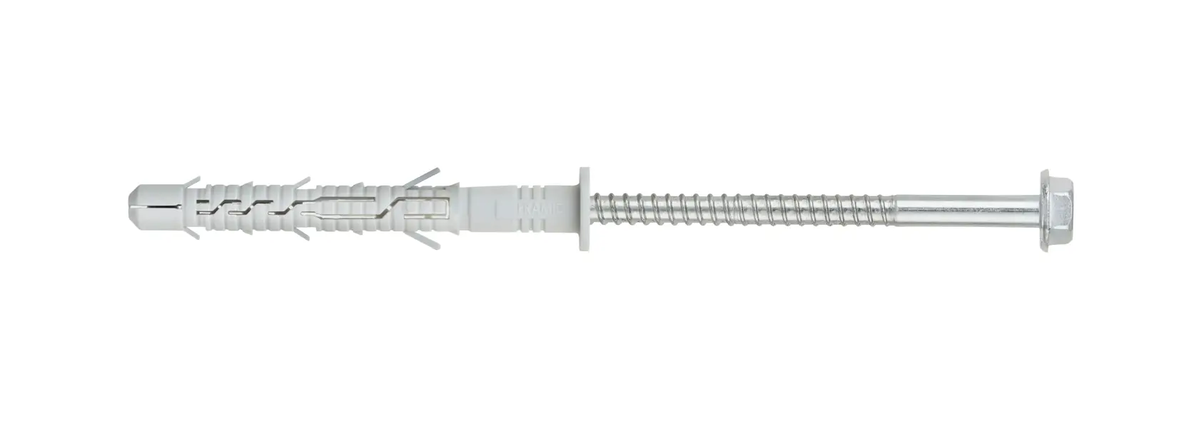 A single wall anchor with a metal screw bolt and a white plastic expansion plug, shown against a white background.