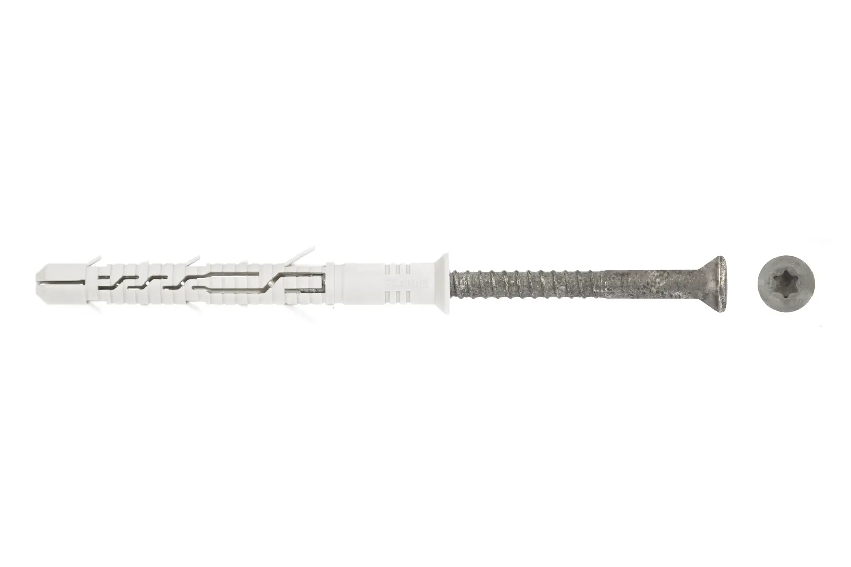 A DEWALT wall plug and screw set, shown with the screw and plug separated, on a white background.